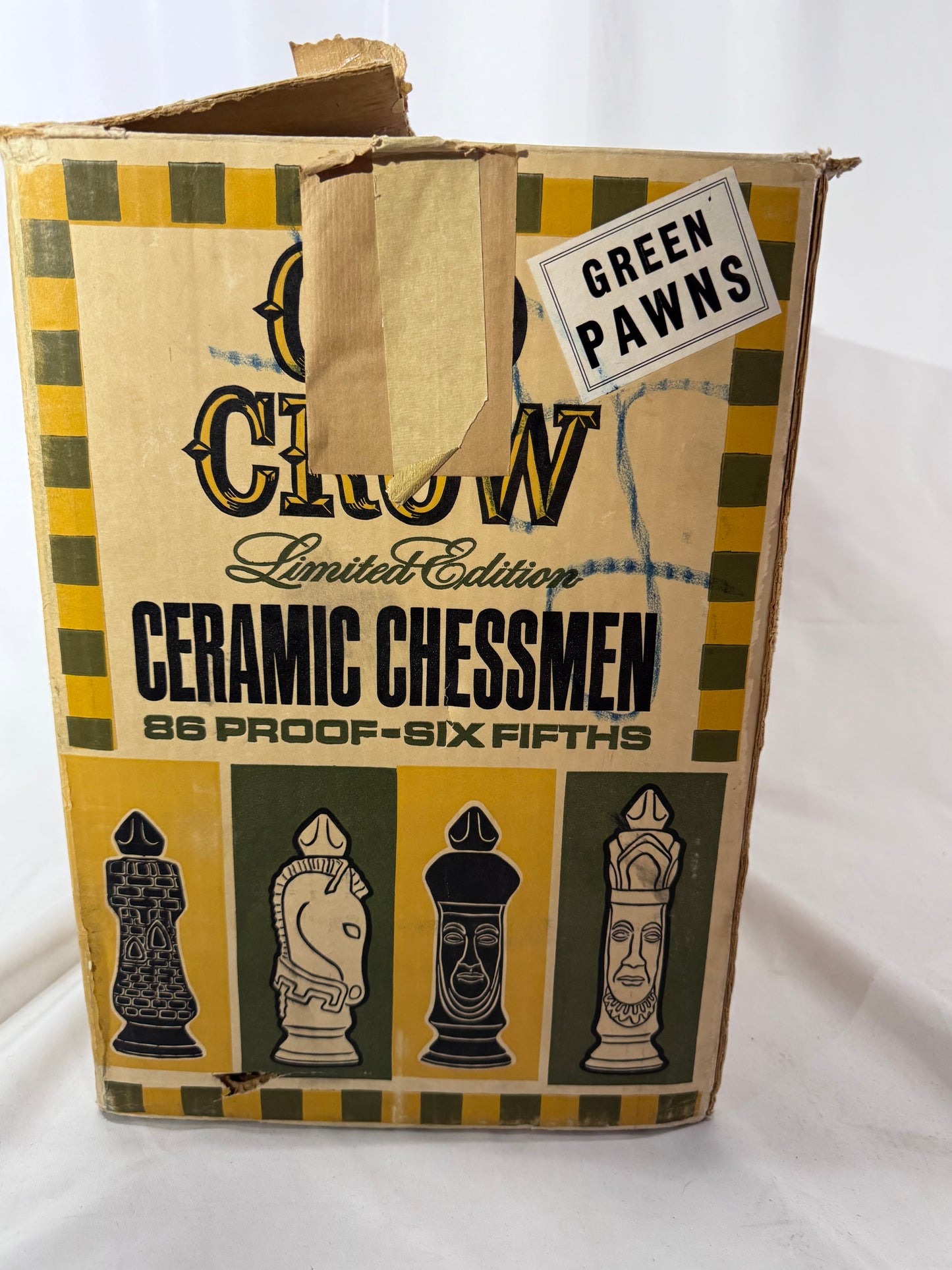 Vintage Old Crow Kentucky Straight Bourbon Whiskey Chessmen – Dark Green – Set of 6