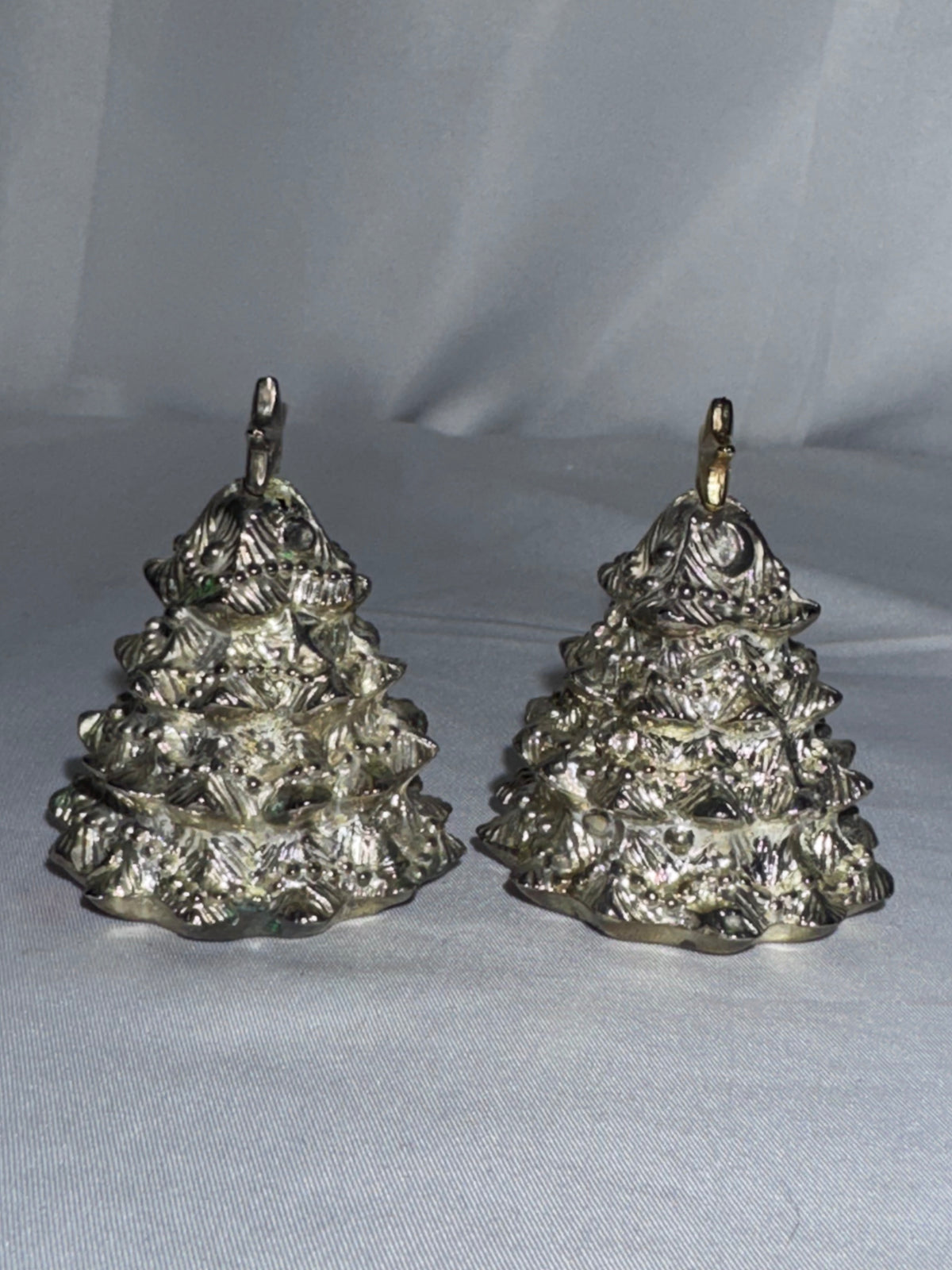 Vintage Godinger Silver Plated Christmas Tree Salt Pepper Shakers Gold Stars 2.5"