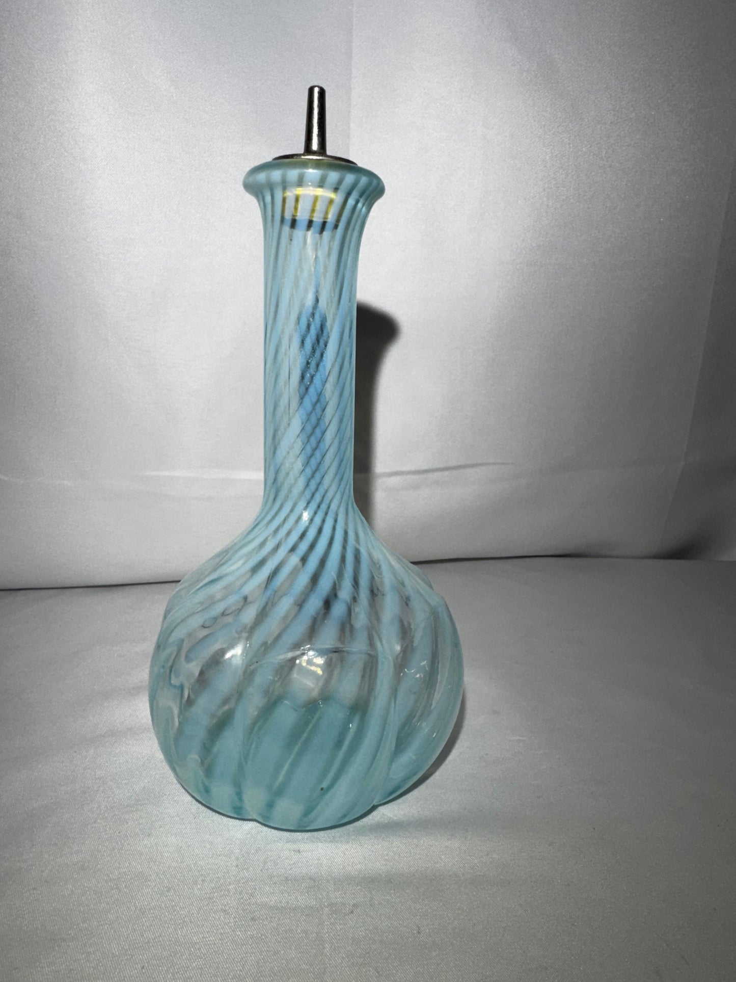 Vintage Blue Art Glass Swirl Decanter / Bitters Bottle – 8” with Stopper