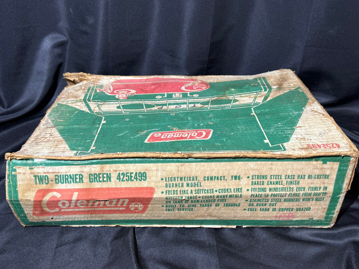Vintage 1974 Coleman 425E499 Two-Burner Liquid Fuel Camp Stove with Original Box