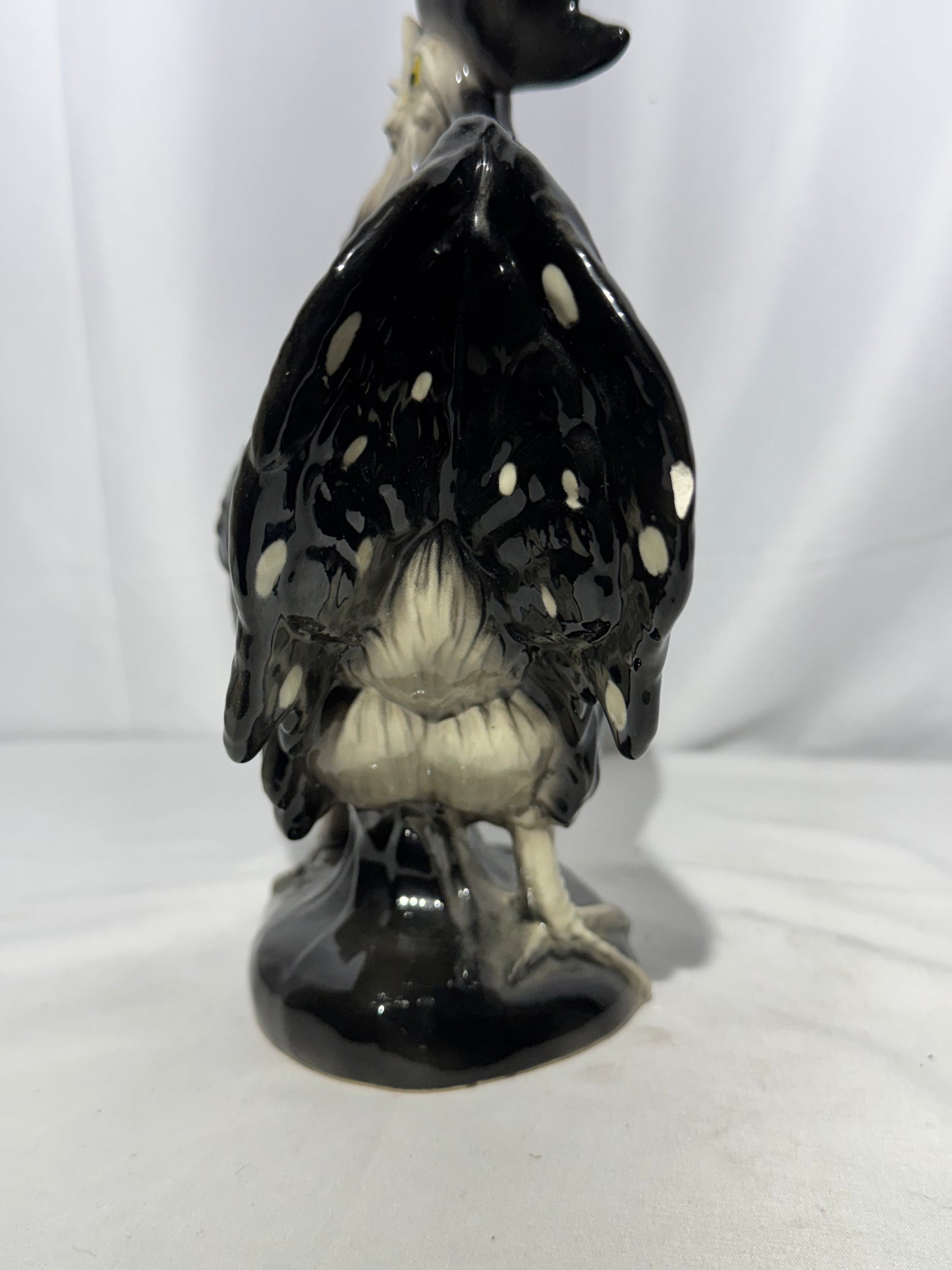 Black & White Polka Dot Rooster Ceramic Figurine – 9.5” Tall