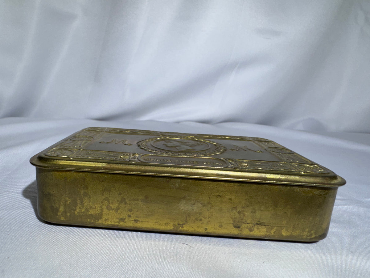 Original WWI 1914 Princess Mary Christmas Gift Tin – Embossed Brass – British Empire- empty