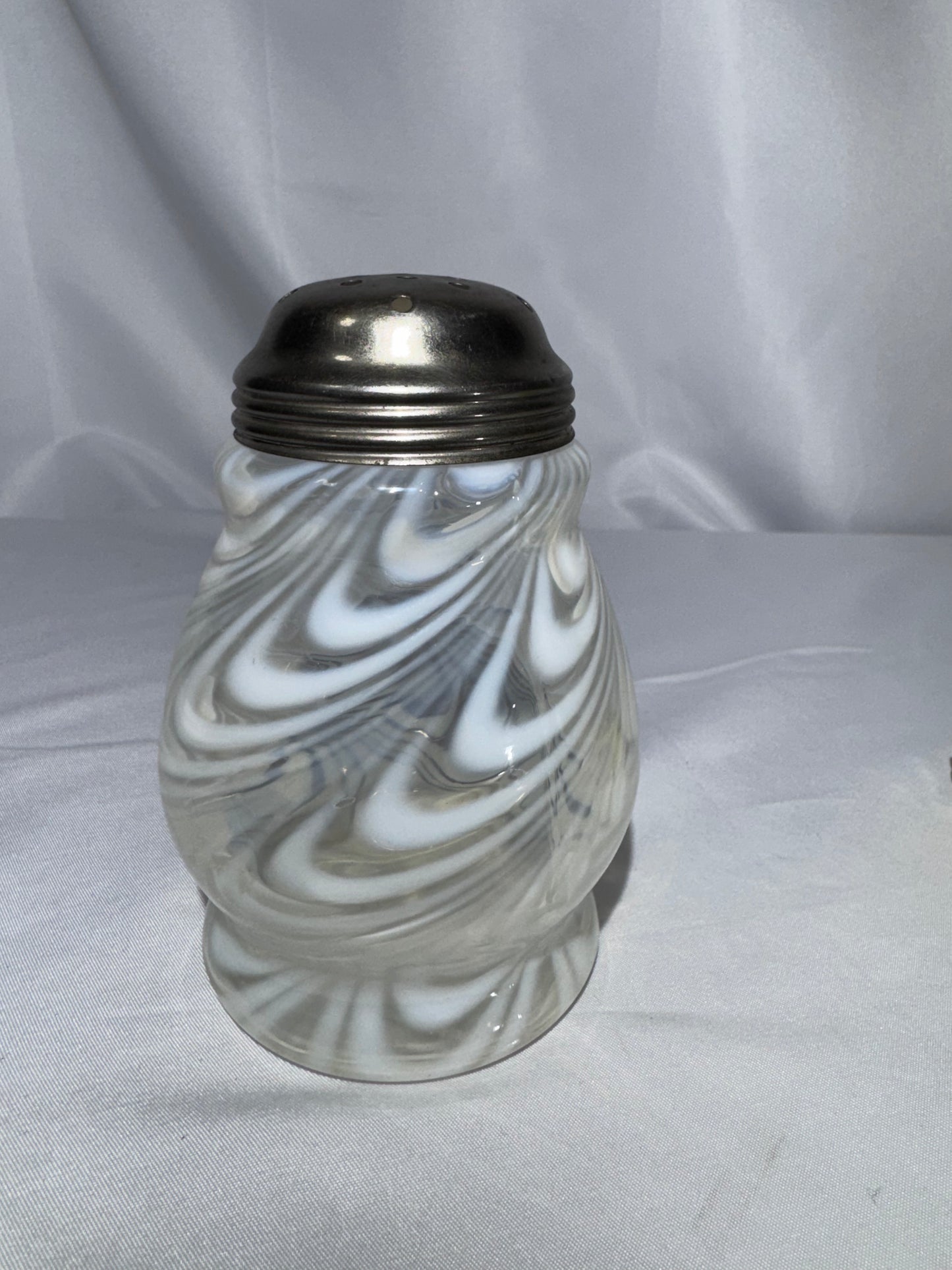 Antique Victorian White Opalescent Swirl Glass Sugar Shaker – c. 1880s–1900s