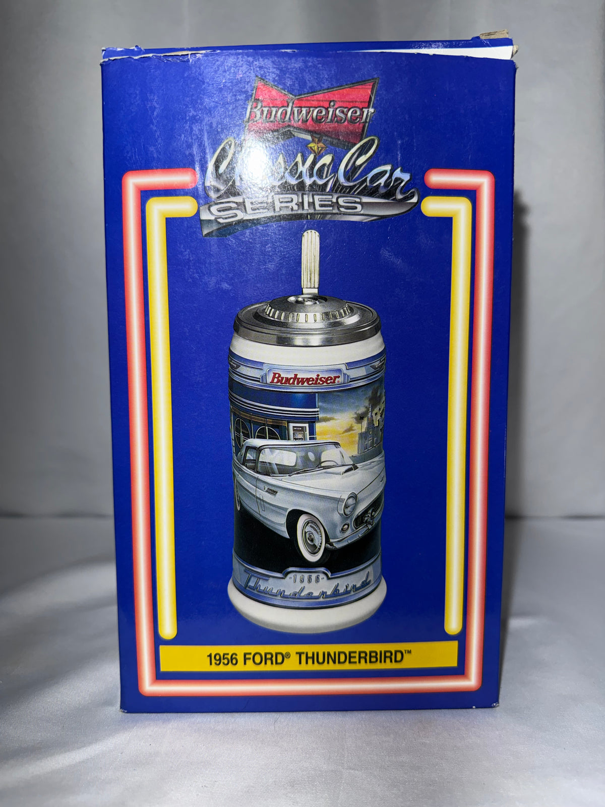 Vintage 1956 Ford Thunderbird Convertible Budweiser Beer Stein – Classic Car Series – Original Box