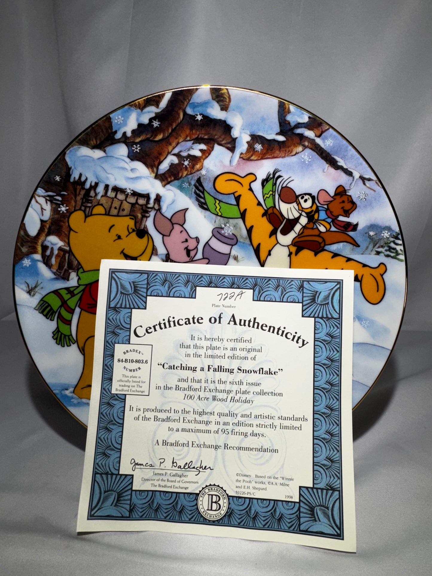 Bradford Exchange Winnie the Pooh “Catching a Falling Snowflake” Plate 6th Issue Gold Trim