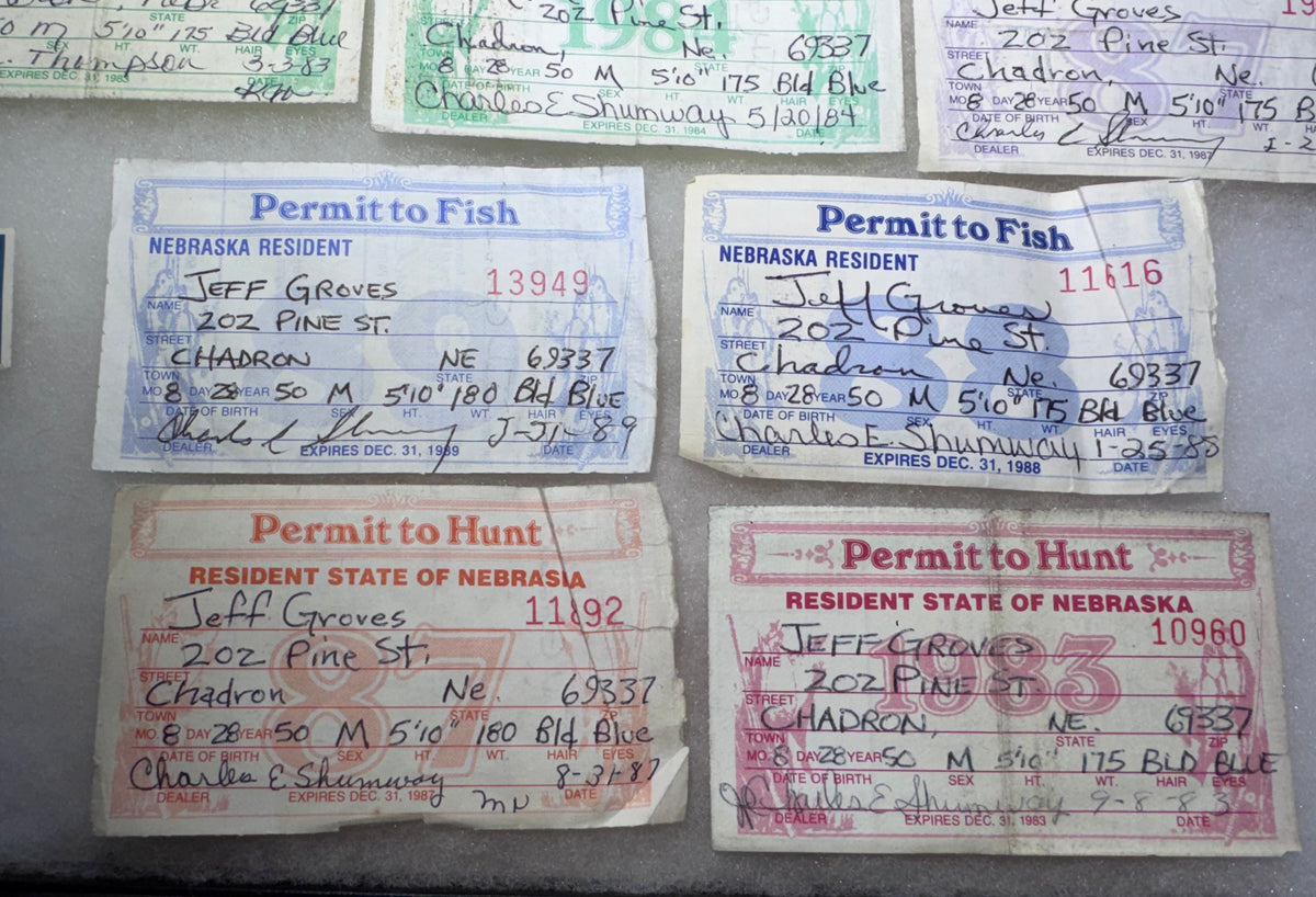 Vintage 1980s Nebraska Hunting & Fishing Permits Set of 7 License Ephemera