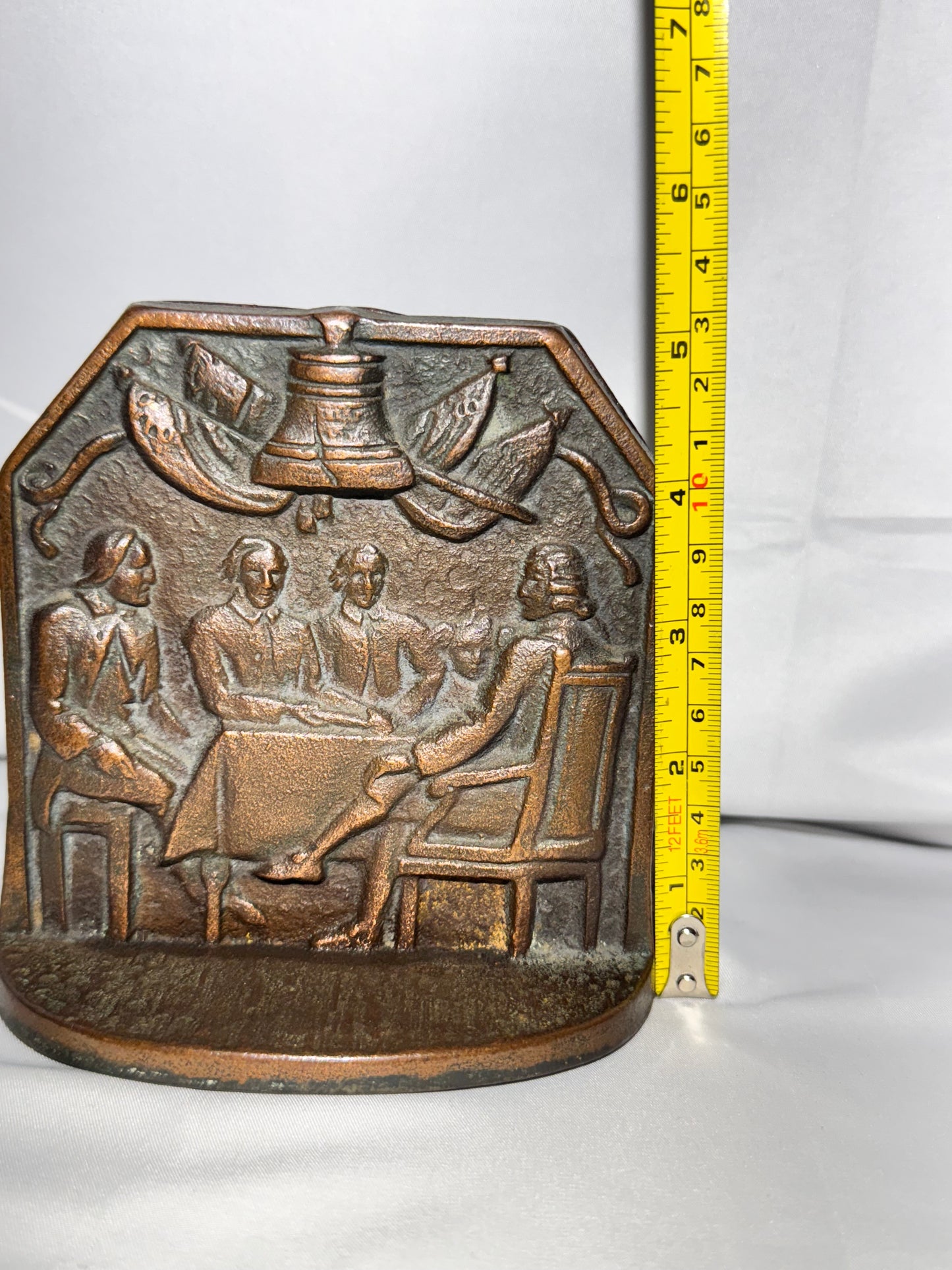 Antique “Let Freedom Ring” Cast Iron Bookends – c. 1925 American Historical Design