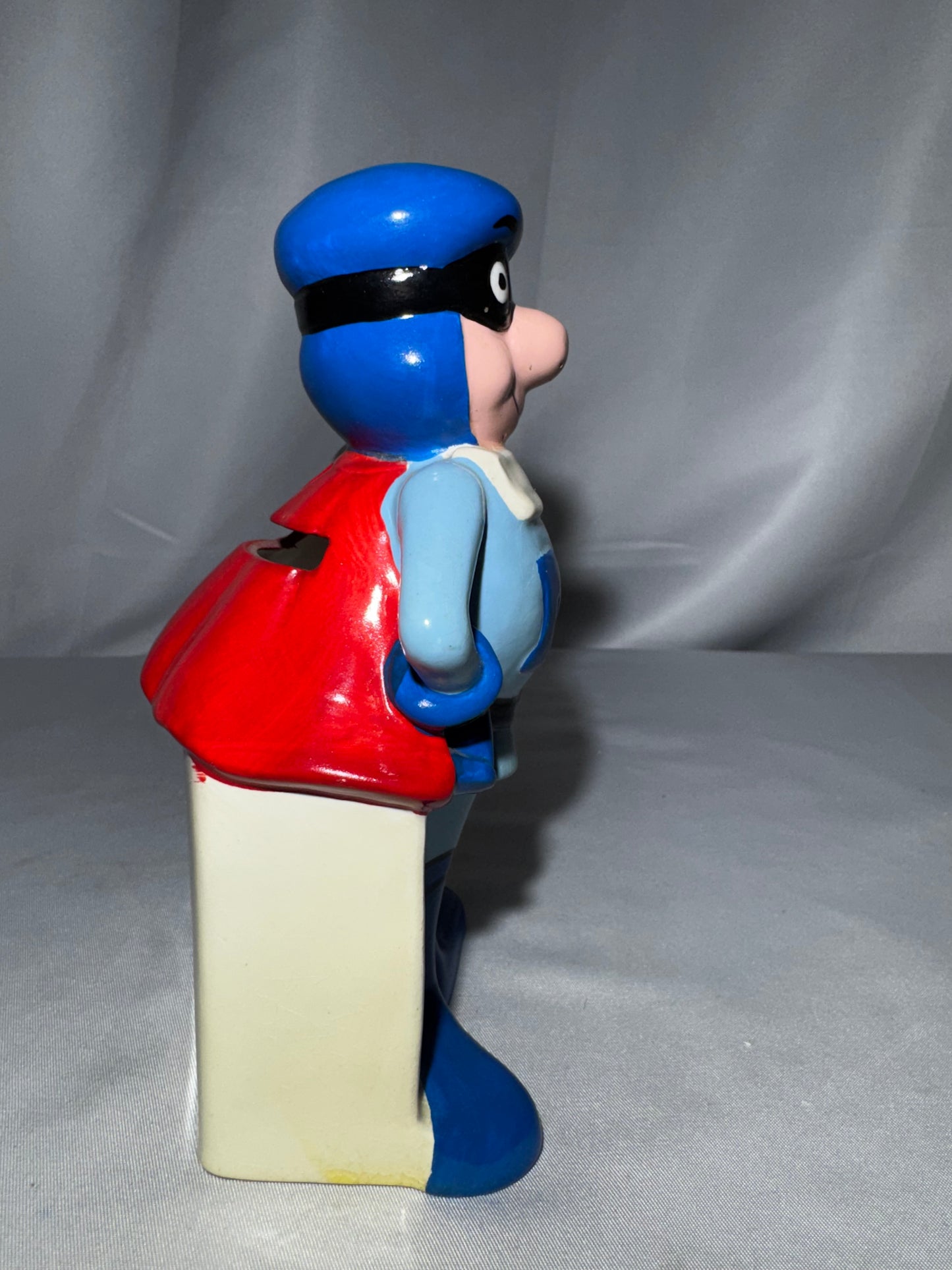 Vintage Rainier Bank M-Man Superhero Ceramic Coin Bank Japan 1960s 6” w/ Stopper