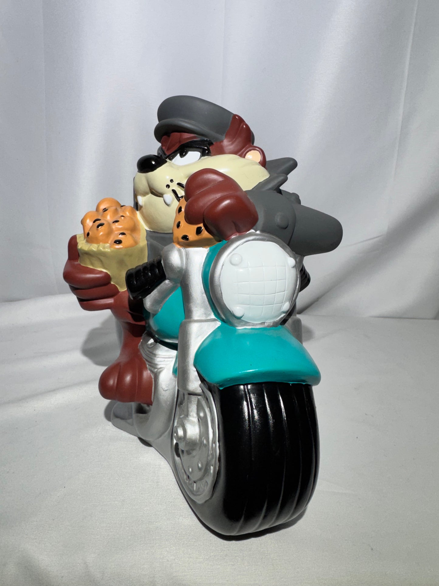 Vintage 1998 Warner Bros. Looney Tunes Tasmanian Devil (Taz) Coin Bank – Motorcycle