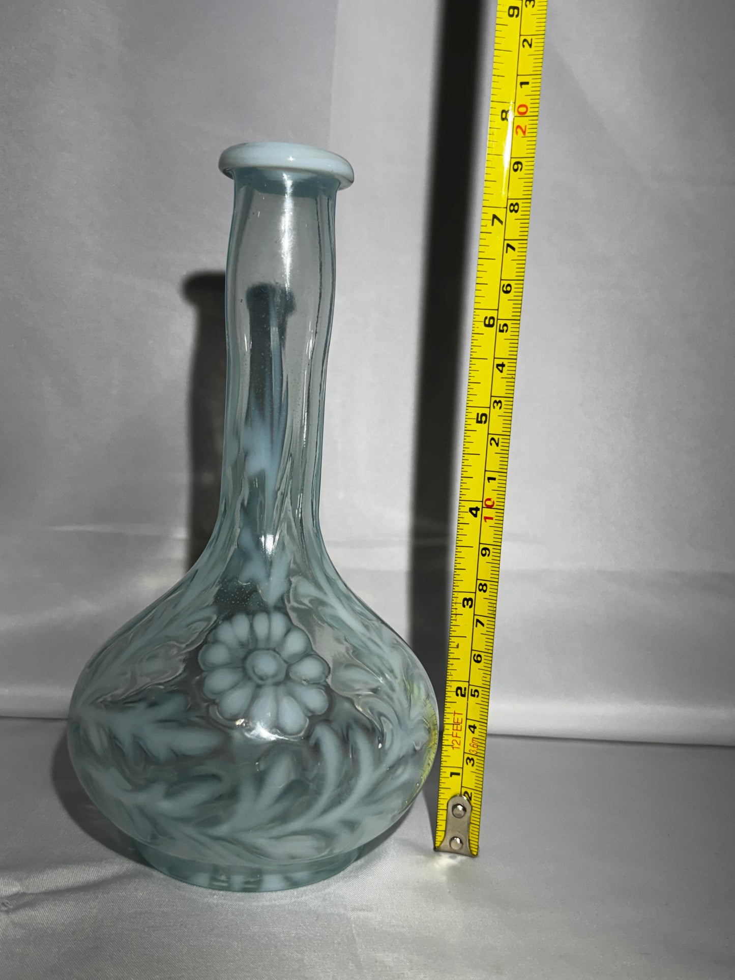 Antique Blue Opalescent Daisy & Fern Barber Bottle EAPG Glass 7.5”