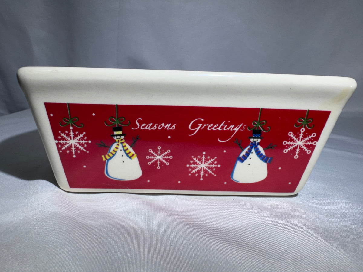 Century Seasons Greetings Christmas Snowman Ceramic Mini Loaf Baking Pan Holiday