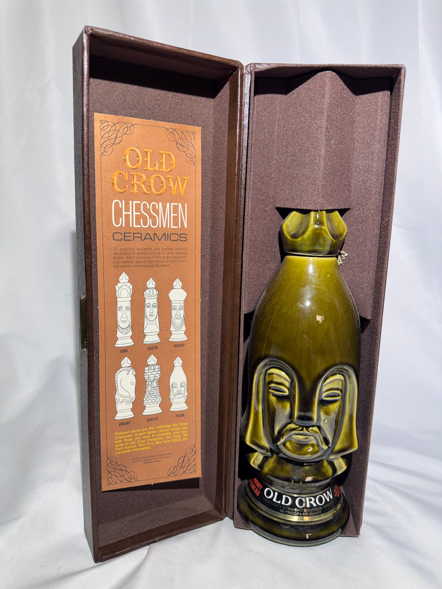 1969 Old Crow Kentucky  Bourbon Chessmen Ceramic Decanters – Set of 6 with Original Case-empty