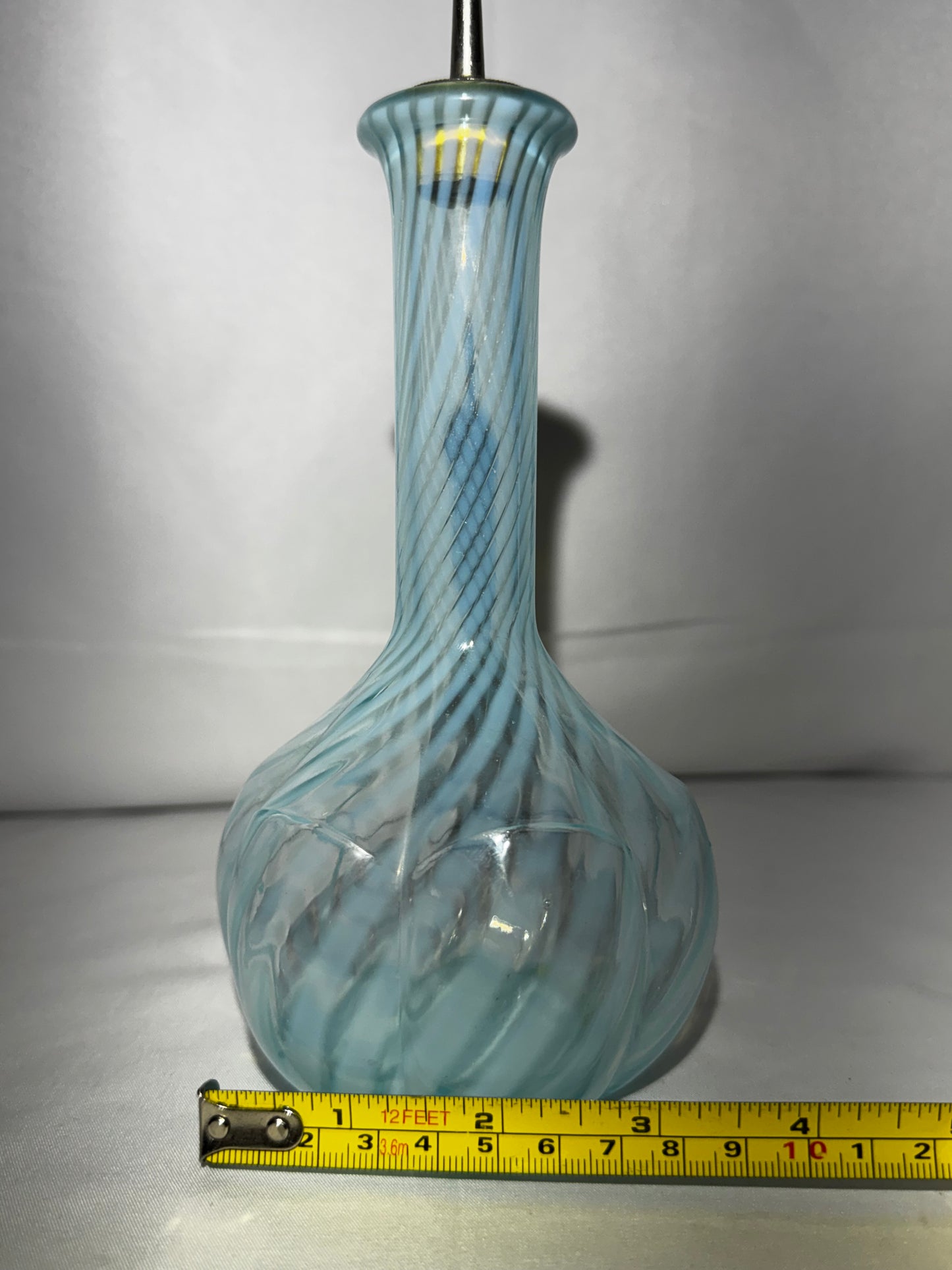 Vintage Blue Art Glass Swirl Decanter / Bitters Bottle – 8” with Stopper