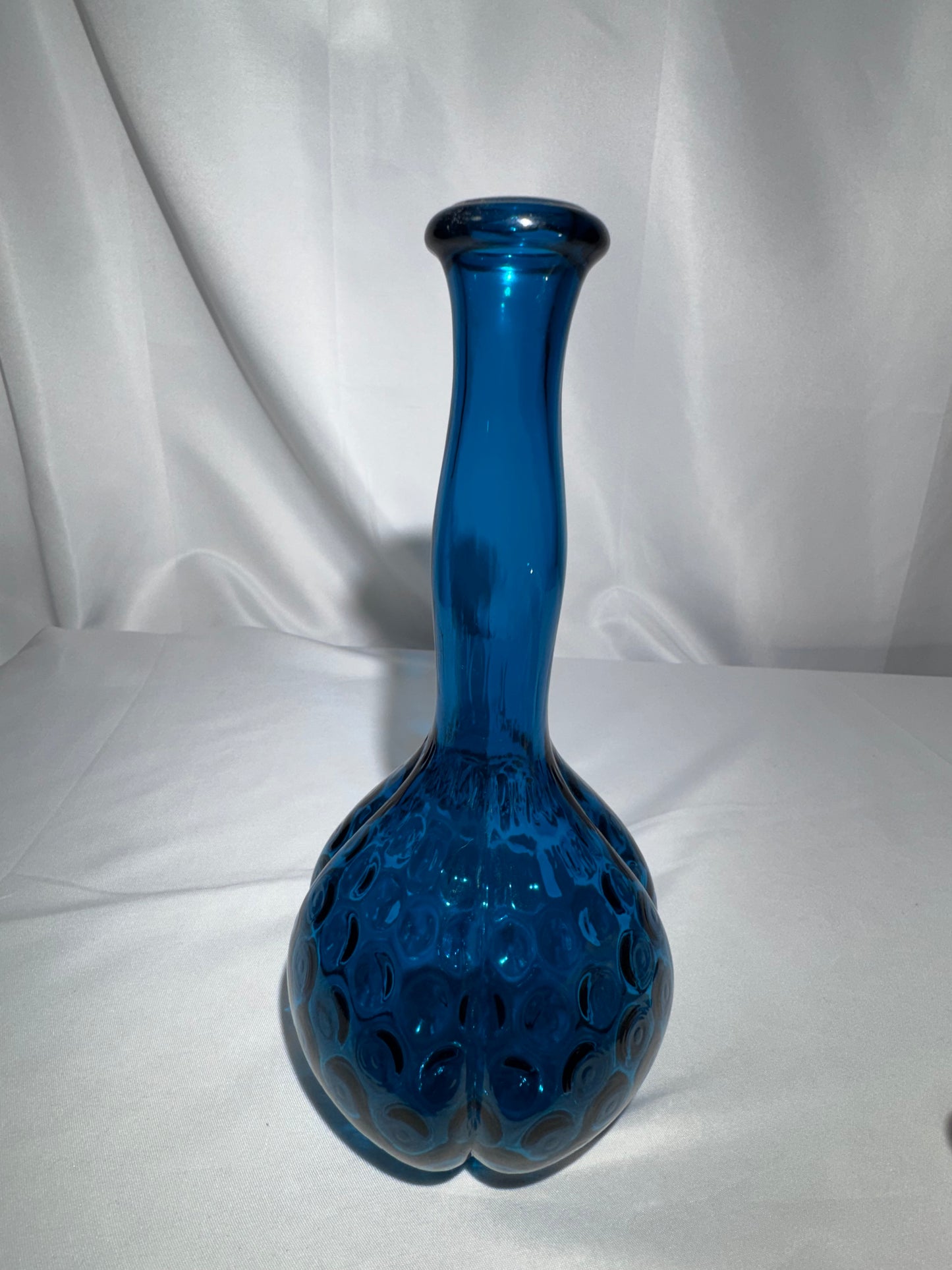 Vintage Mid-Century Jamestown Blue Glass Barber Bottle – Thumbprint / Coin-Dot Pattern