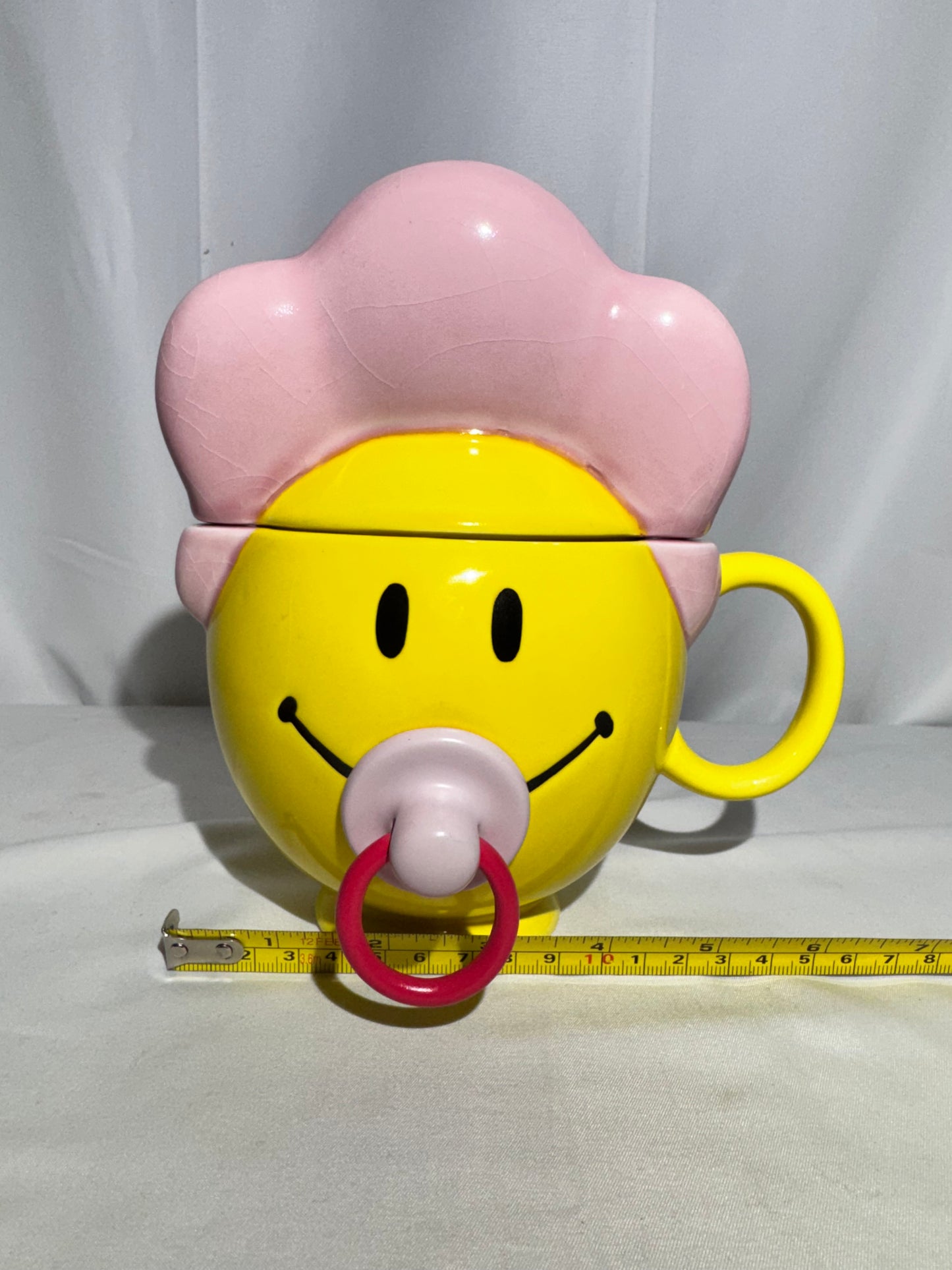 Teleflora Smiley Face Baby Ceramic Mug with Lid – “Happy Baby Girl” (Pink)