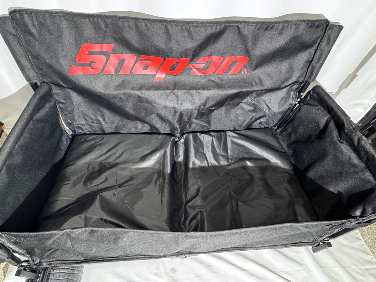 Snap-on Black Collapsible Utility Beach Wagon with Built-In Bench Seat – Foldable Travel Wagon