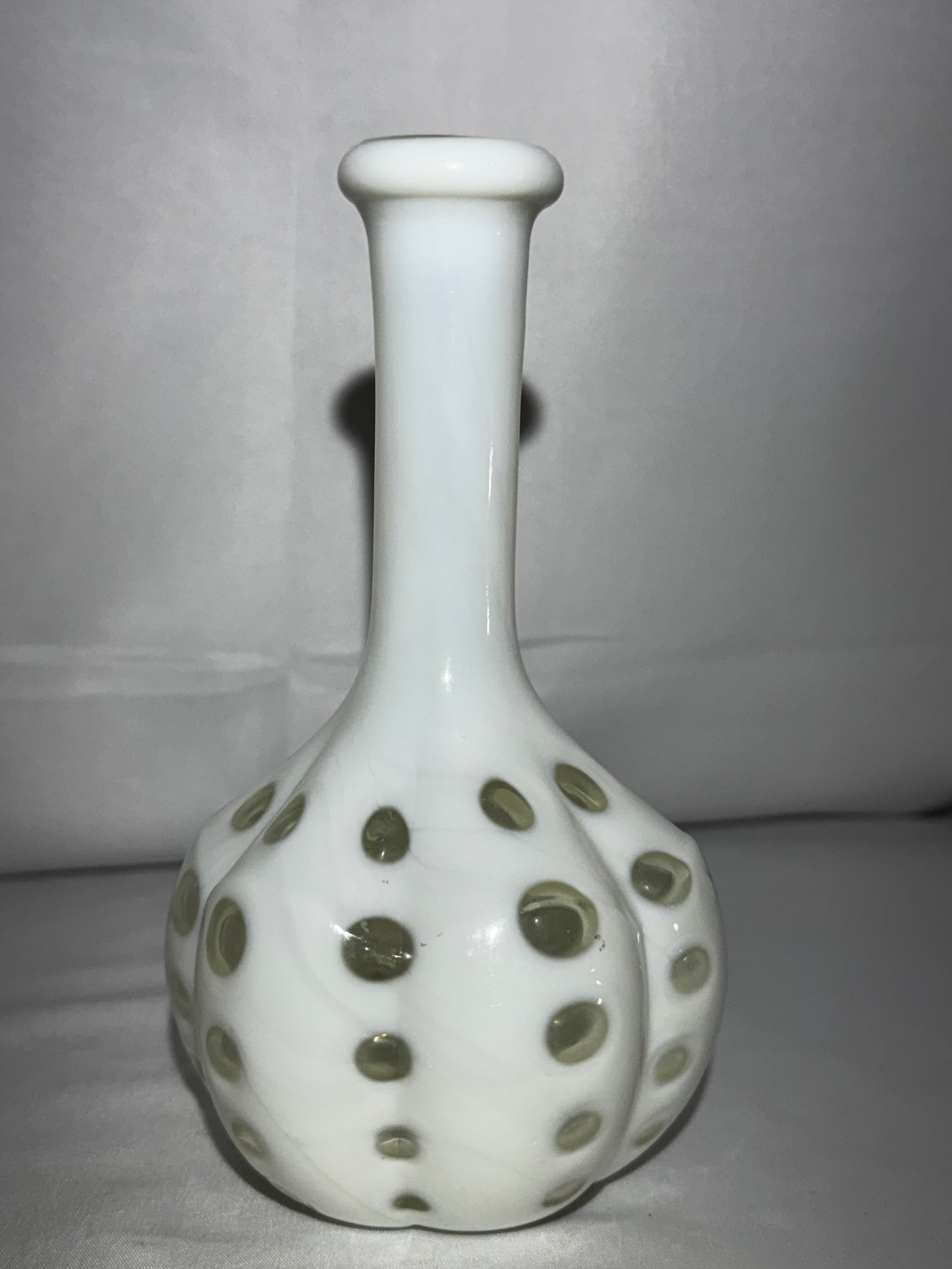 Vintage Fenton White Milk Glass Coin Dot Barber Bottle 7”