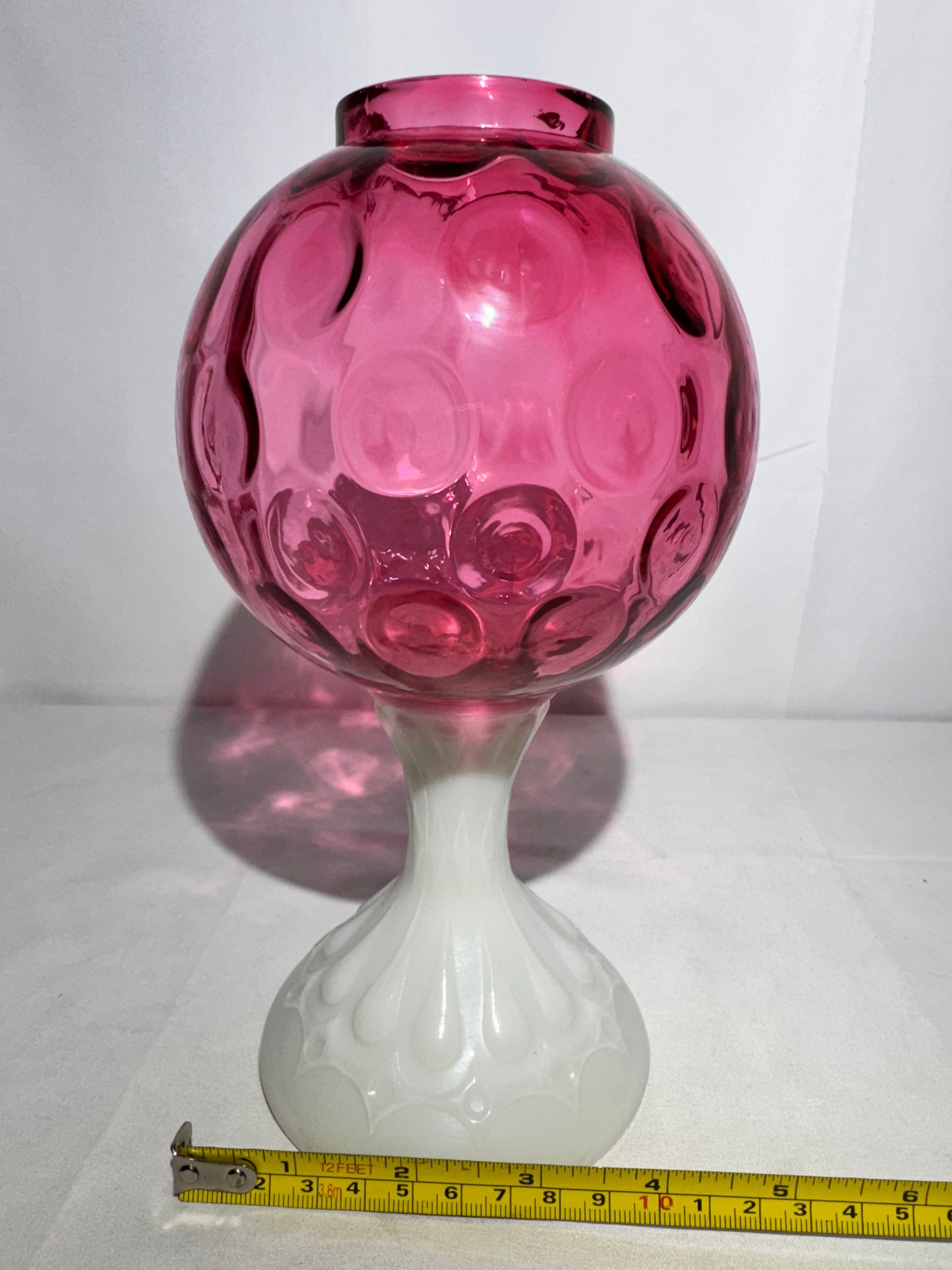 Fenton Coin Pedestal Ivory Ball Rose Bowl – Cranberry & Milk Glass