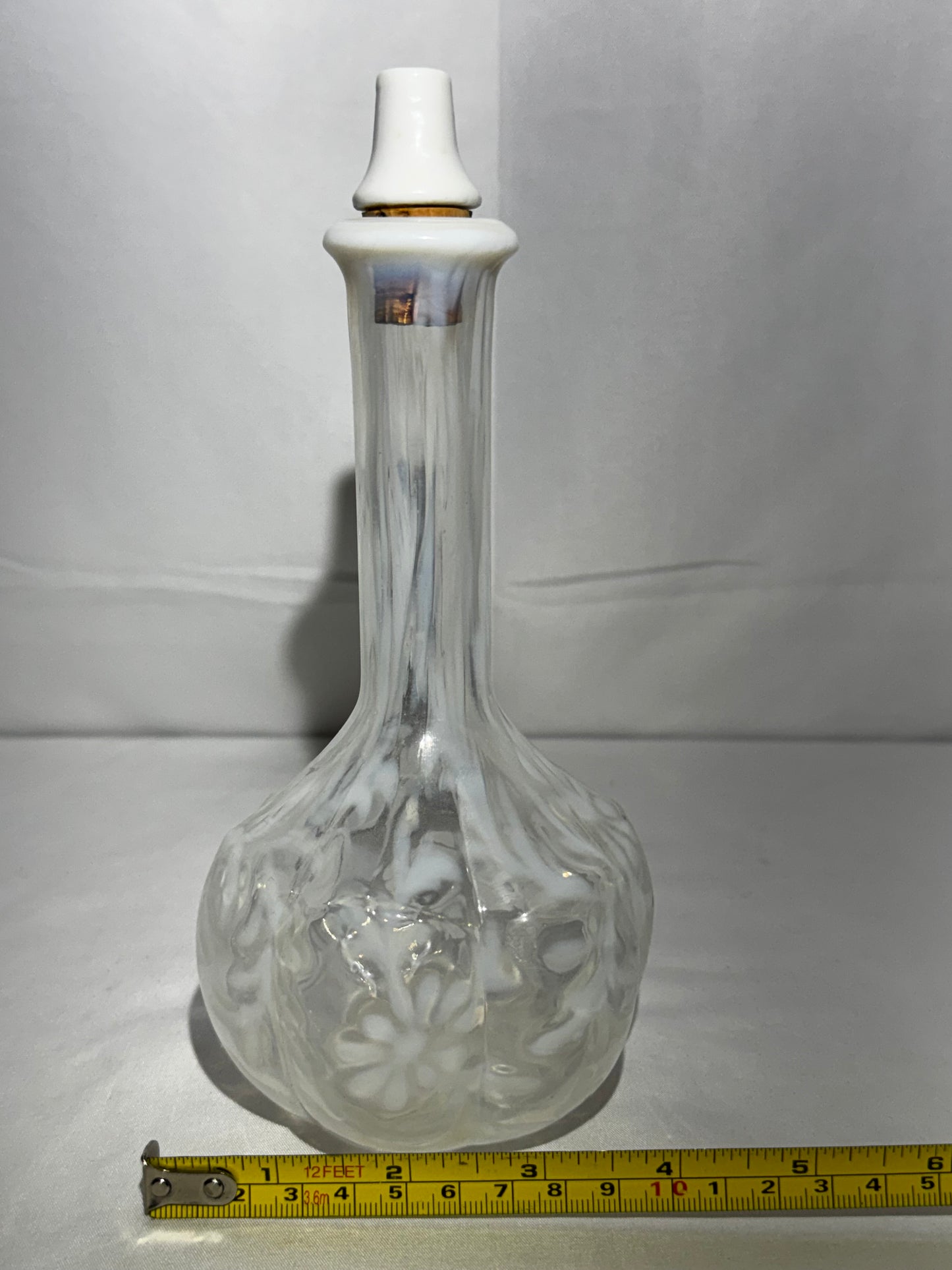 Vintage Fenton Daisy & Fern White Opalescent Glass Barber Bottle Decanter w/ Stopper