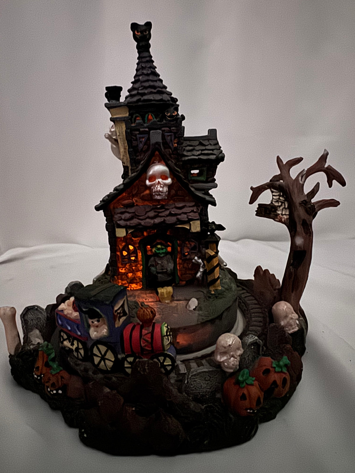 Halloween Village Haunted Castle with Moving Train Track – Lighted Display