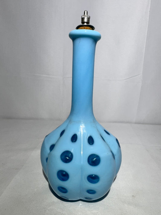Vintage Coin Dot Blue Barber Bottle – 8” Tall – Beautiful Glass