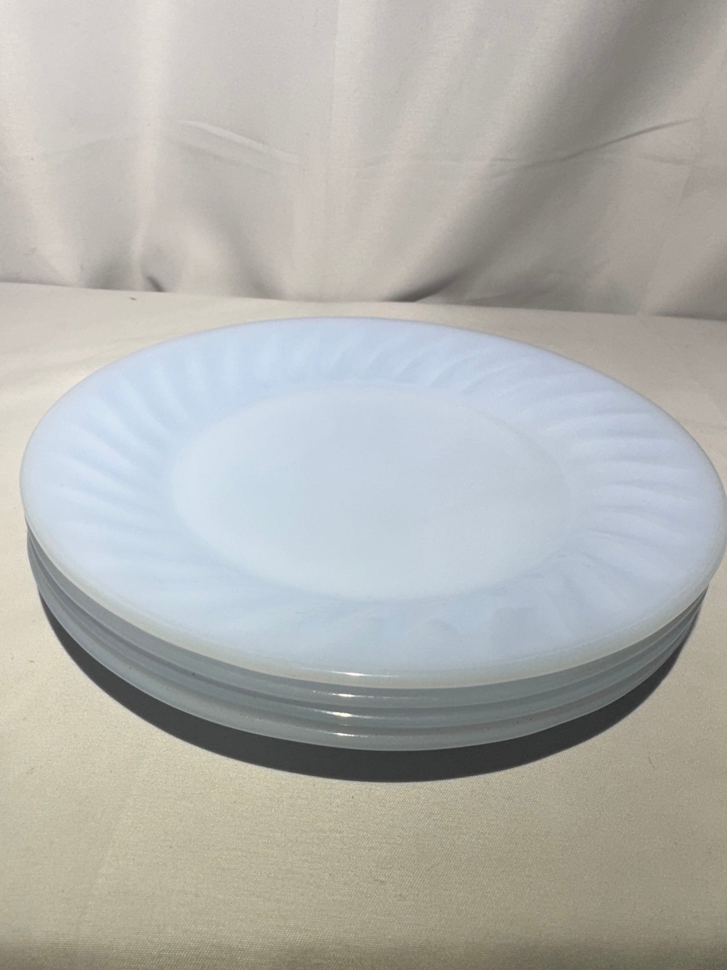 Vintage Fire-King Delphite Blue Scallop Swirl Rim Plates – Set of 4 (8”)