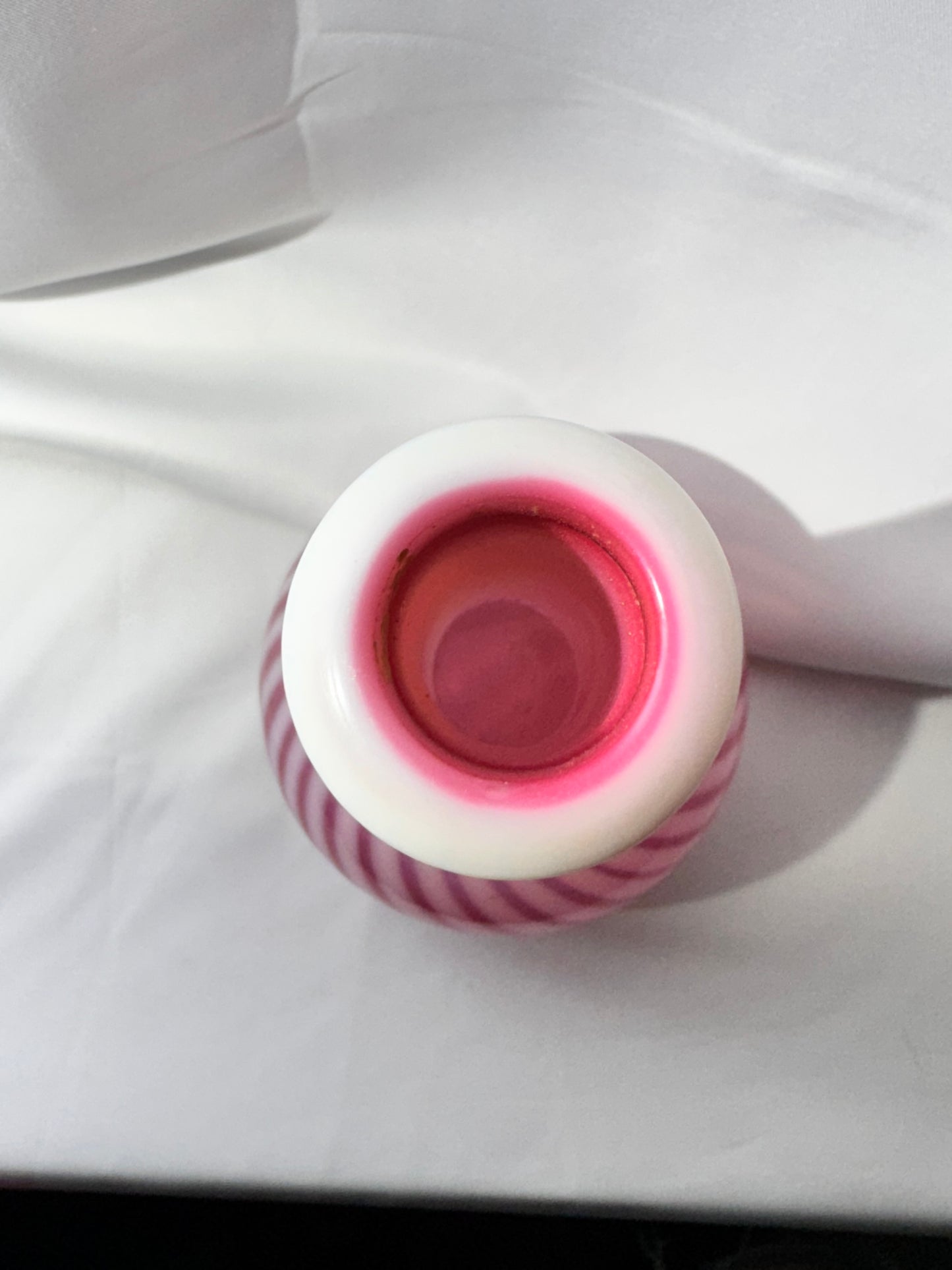 Antique Cranberry Opalescent Barber Bottle – Pronounced White Swirl & Defined Collar