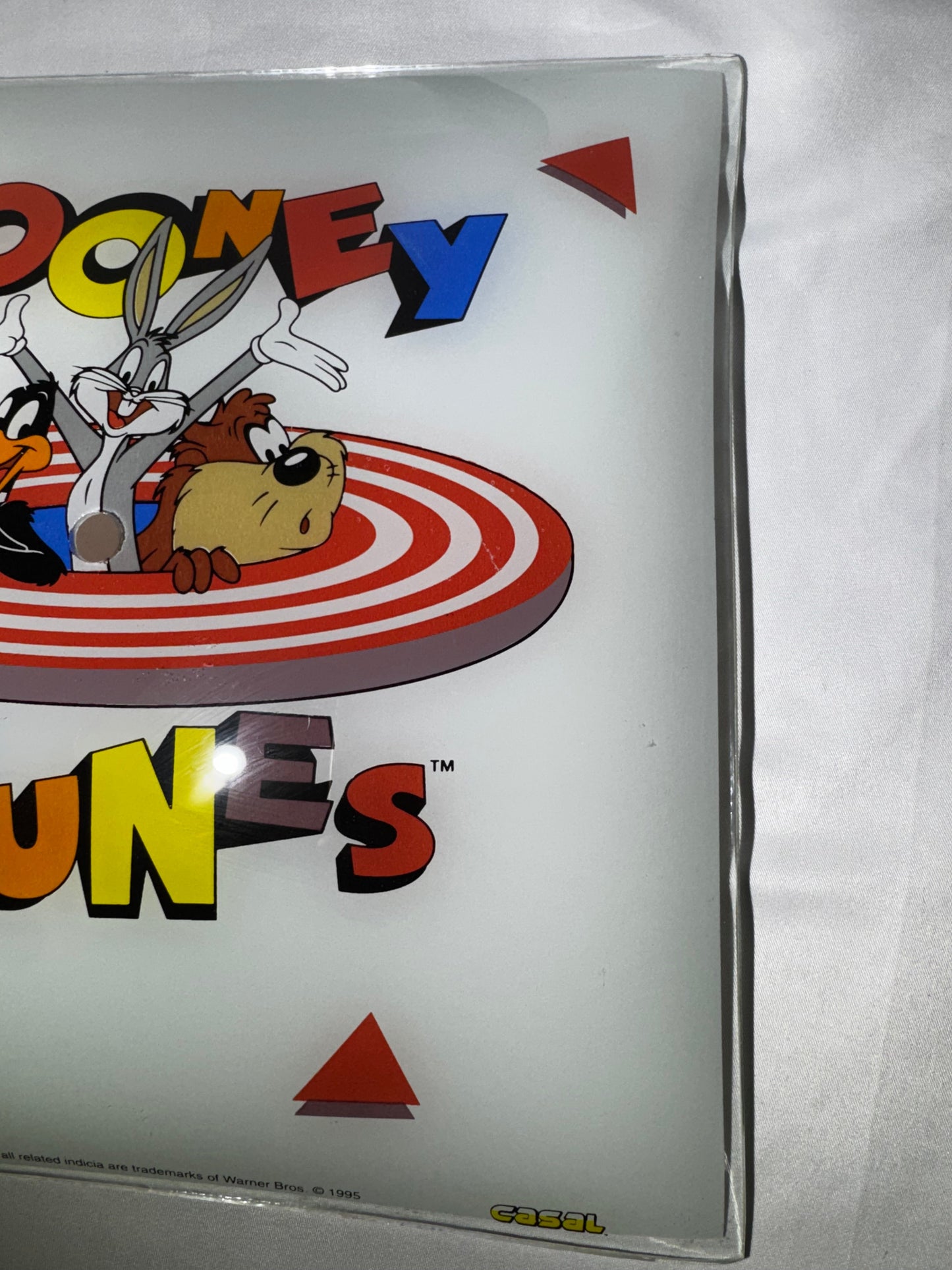 1995 Vintage Looney Tunes Glass Ceiling Light Cover Bugs Bunny Tweety Taz Warner Bros