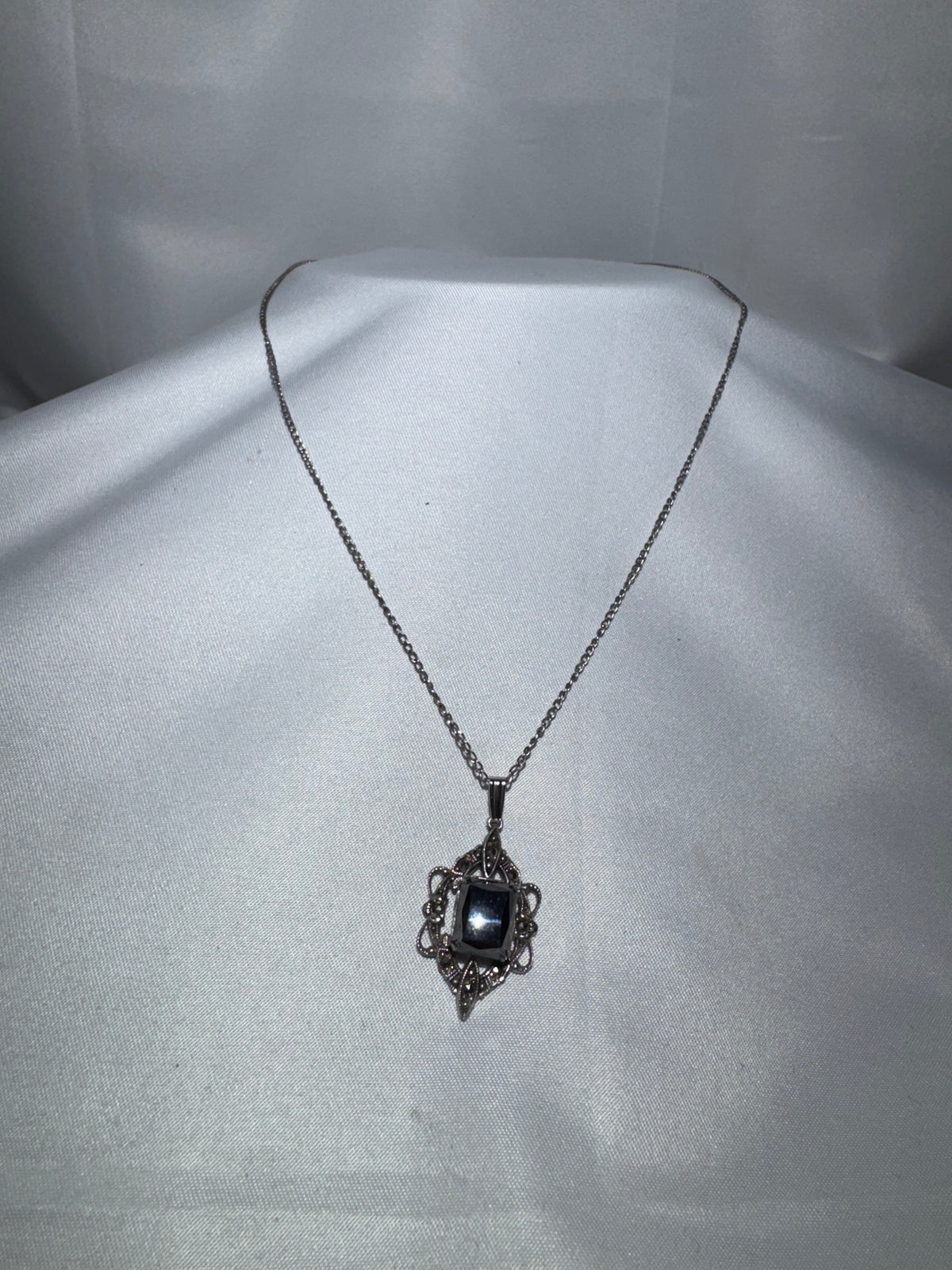 Vintage ALCO Mid-Century Victorian Revival Sterling Silver & Smoky Quartz Necklace – Circa 1950s