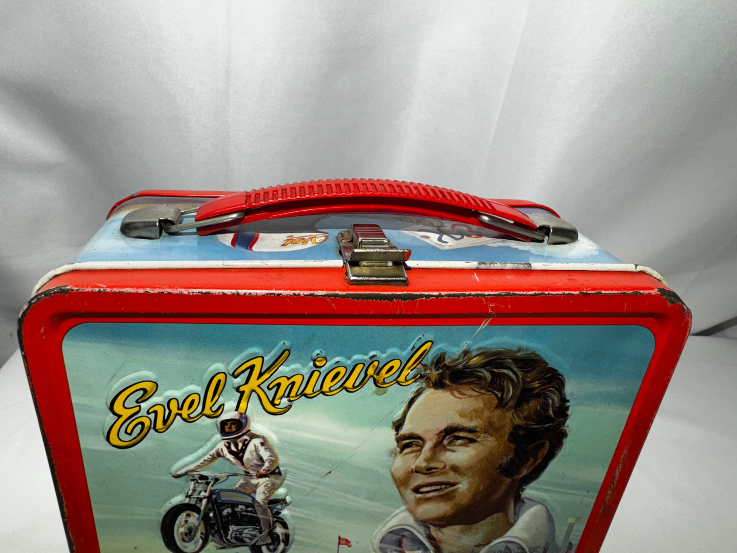 Vintage 1974 Evel Knievel Metal Lunchbox & Thermos Aladdin Rocket Stunt Scene