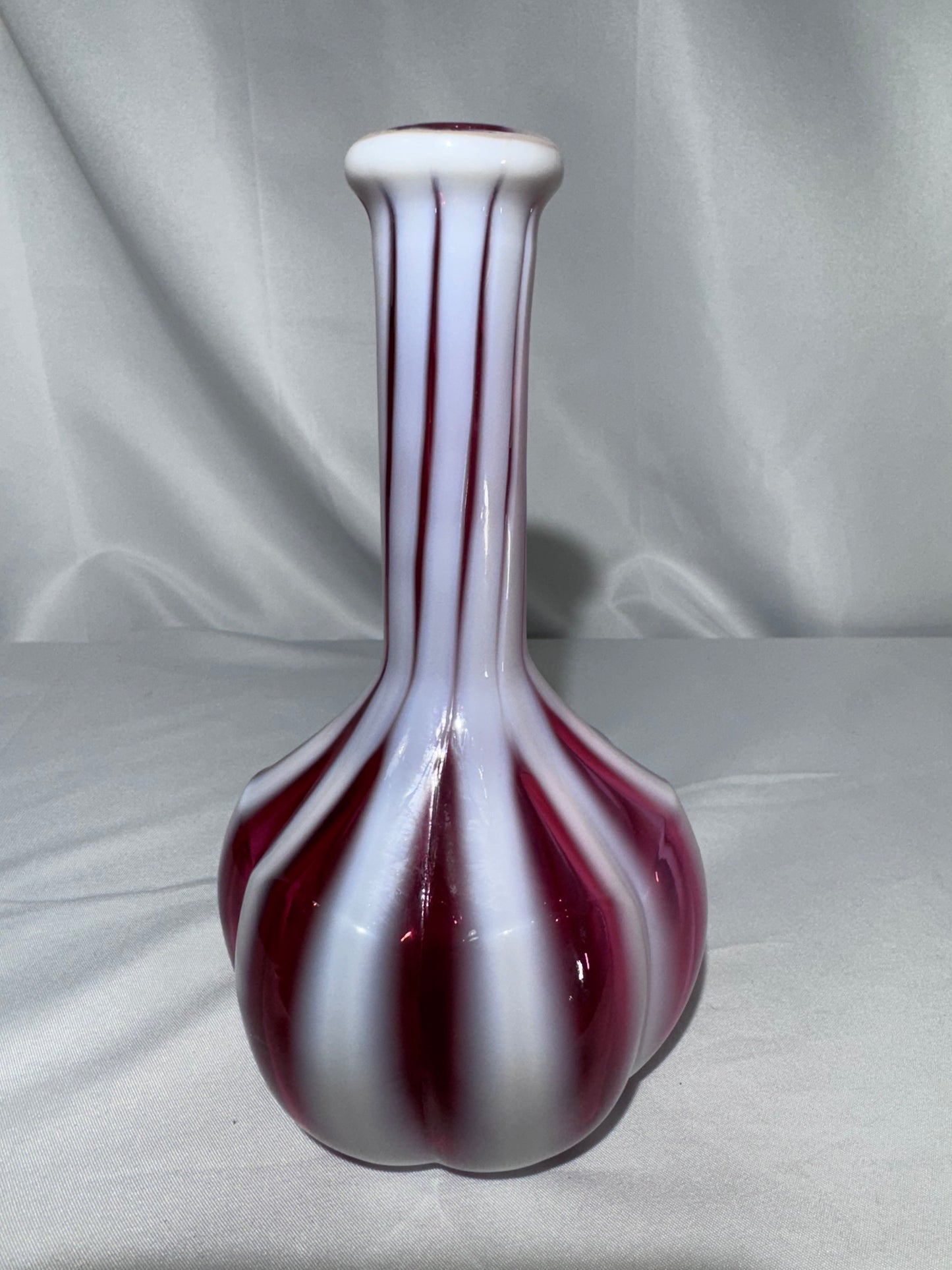 Vintage Cranberry Opalescent Striped Glass Barber Bottle – 7½” – No Stopper