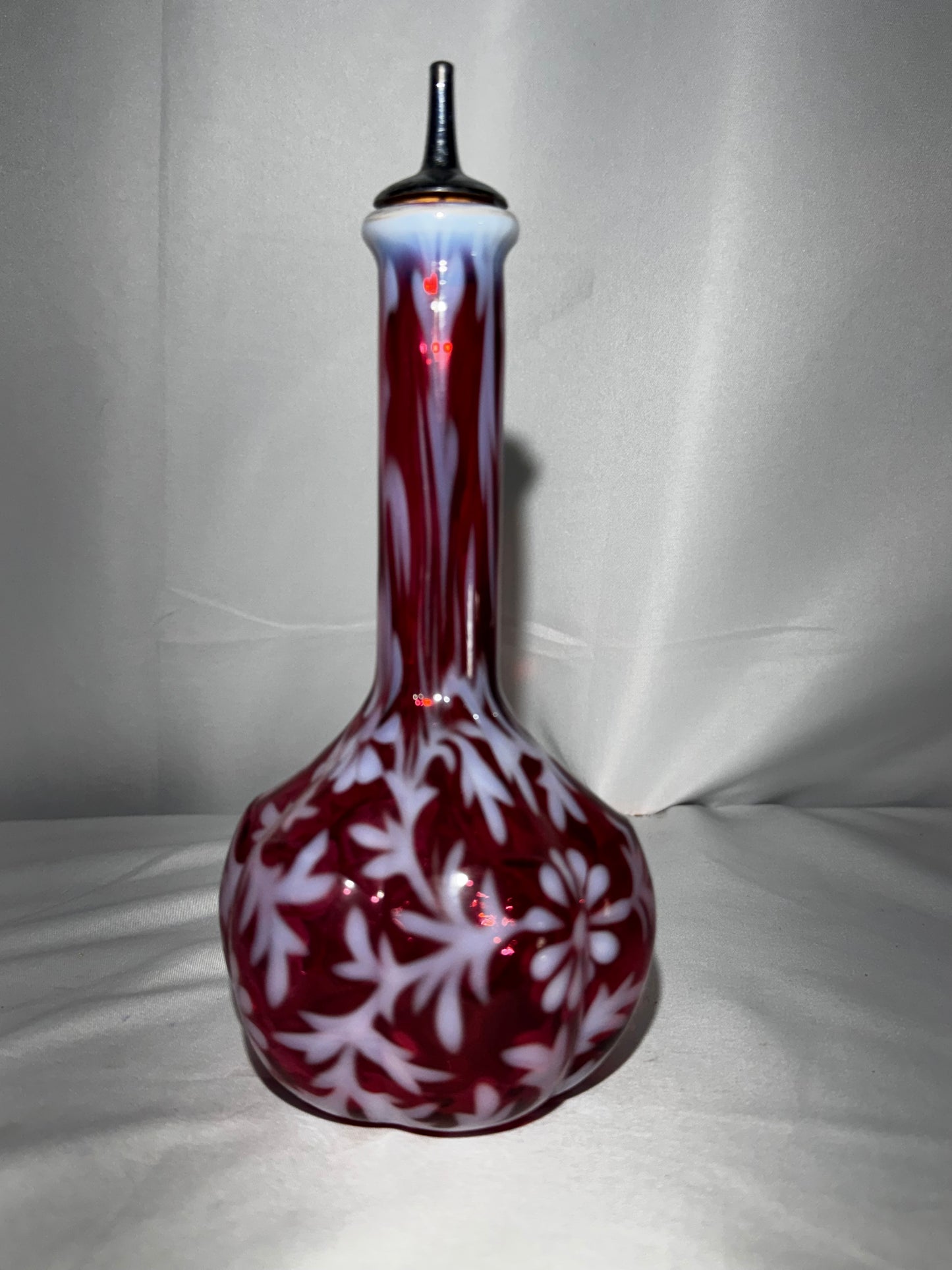 Vintage Fenton Cranberry Opalescent Daisy & Fern Barber Bottle