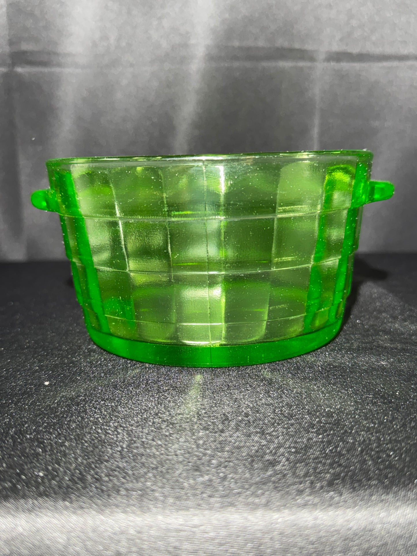 Vintage Anchor Hocking Block Optic Uranium Glass Ice Bucket / Butter Tub – Green Depression Glass