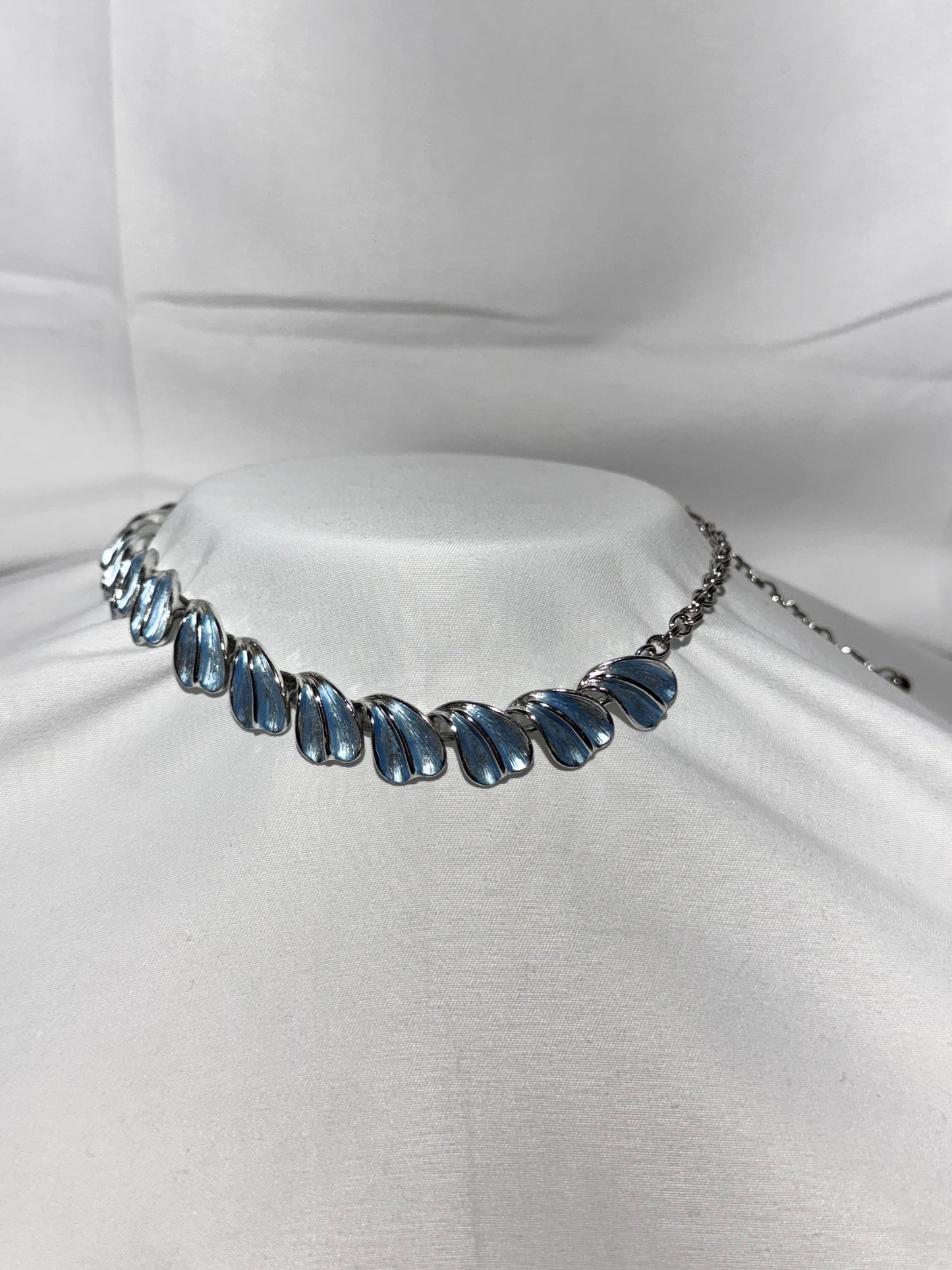 V intage Pandora Silver Necklace with Light Blue Enamel Leaves –