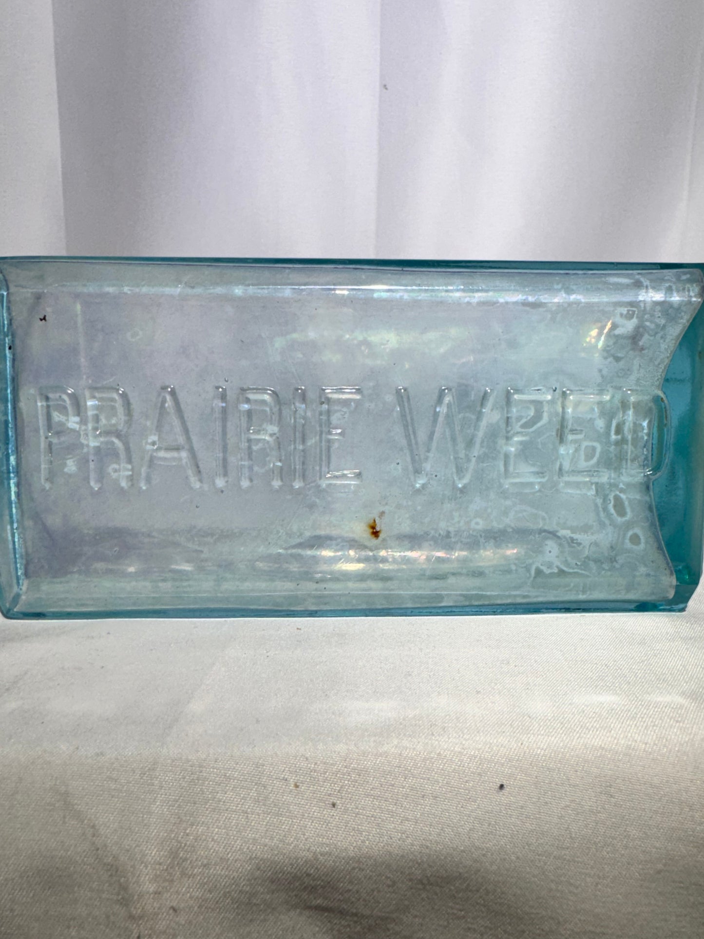 Antique “PRAIRIE WEED” Aqua Glass Medicine Bottle – Embossed Patent Medicine