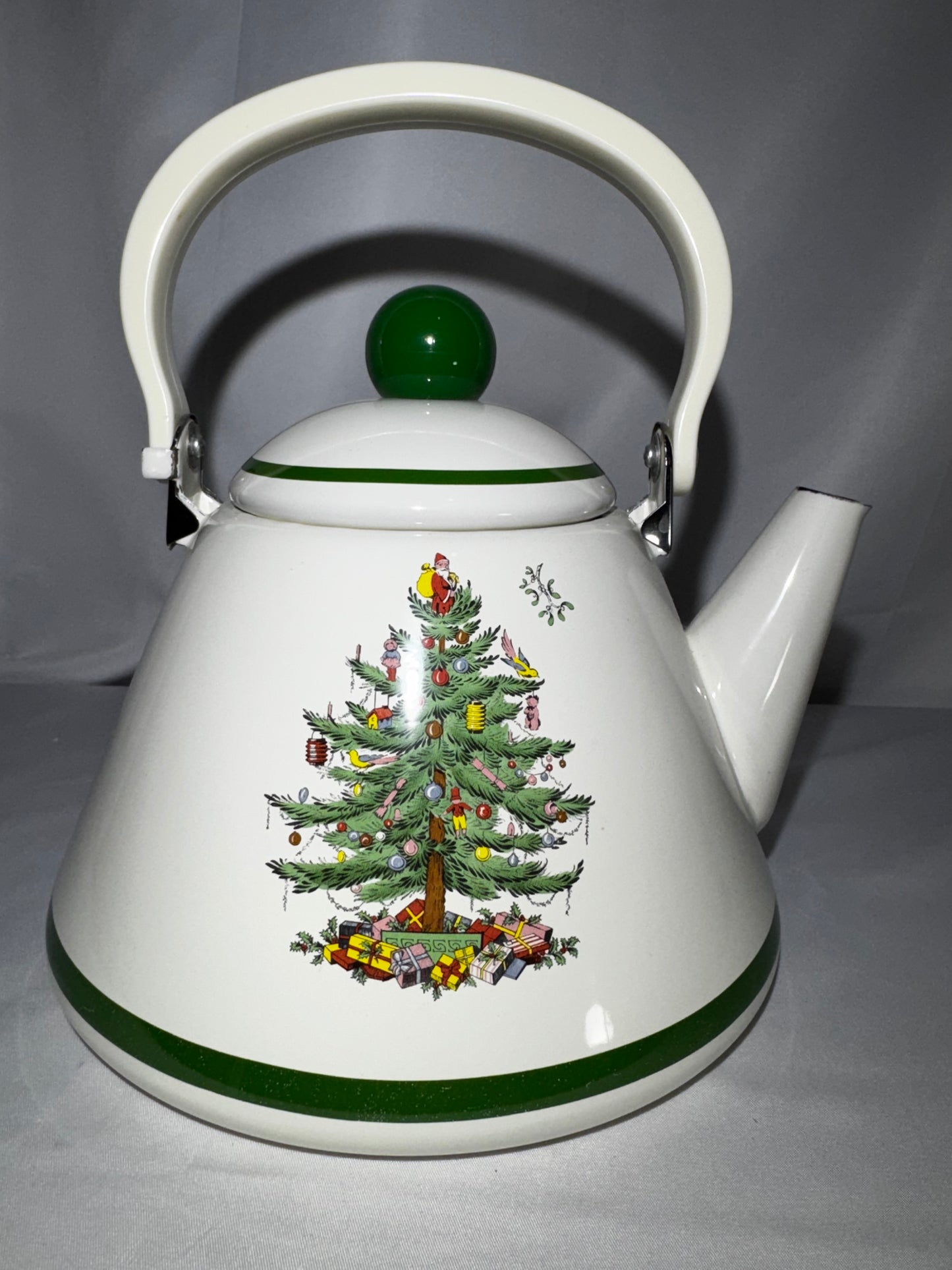 Spode Christmas Tree 2.5 Qt Whistling Tea Kettle Porcelain Enamel on Steel w/ Box