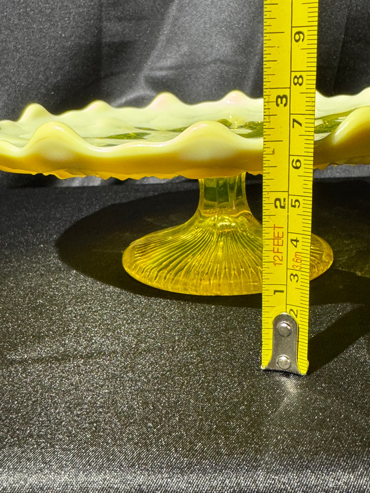 Vintage Uranium Glass Pedestal Cake Stand – Davidson Glass Co. – Victorian Era (c. 1890–1900s)