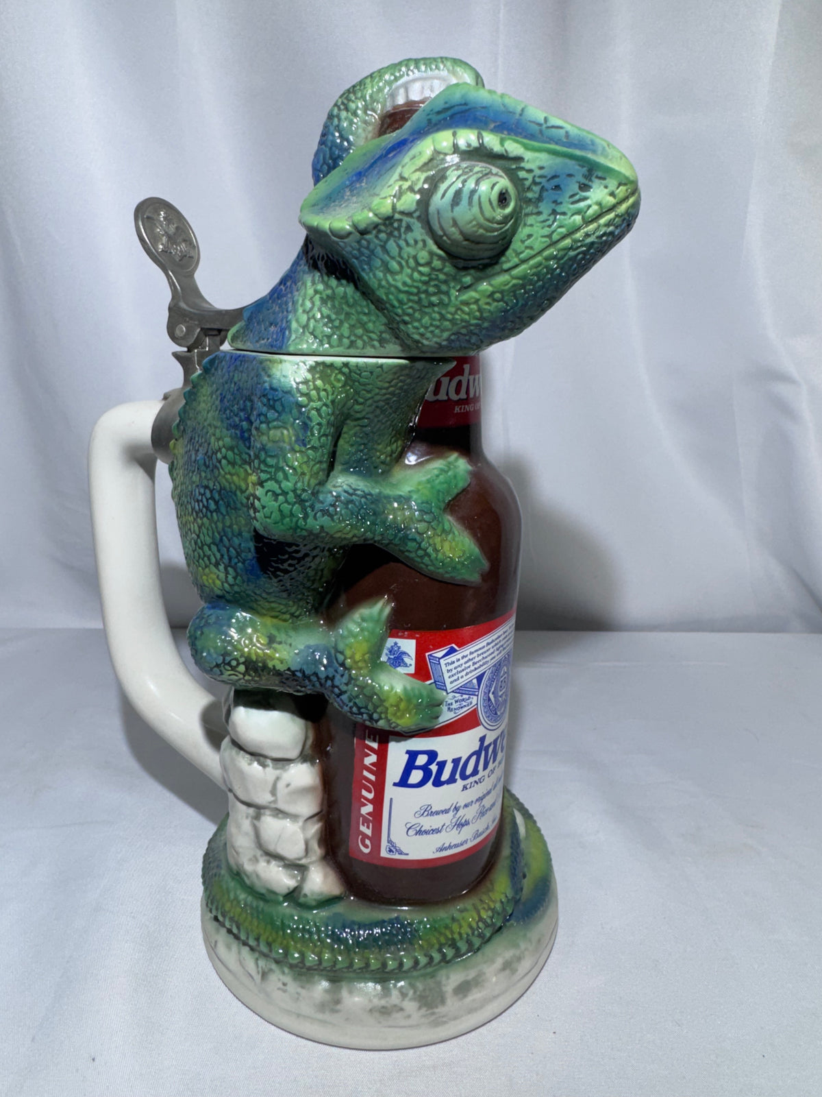 Vintage 1997 Budweiser Louie the Lizard Character Stein CS344 – Ceramarte Brazil – Boxed