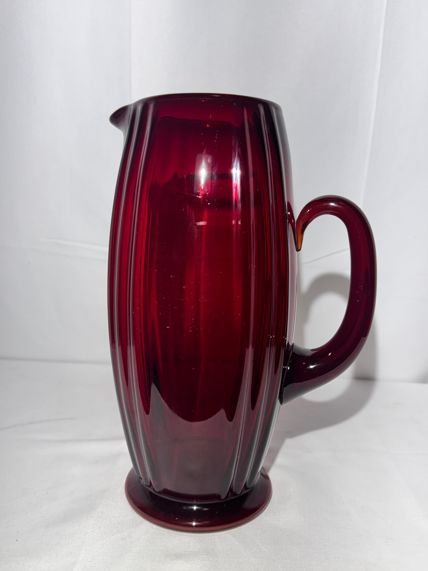 Vintage New Martinsville “Oscar” Ruby Red Glass Pitcher – 9 3/4” Tall