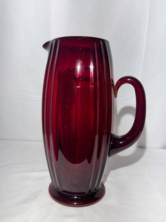 Vintage New Martinsville “Oscar” Ruby Red Glass Pitcher – 9 3/4” Tall