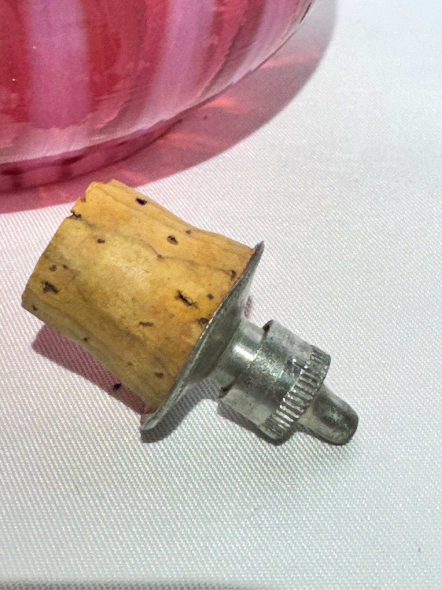 Antique Cranberry Opalescent Striped Barber Bottle w/ Stopper