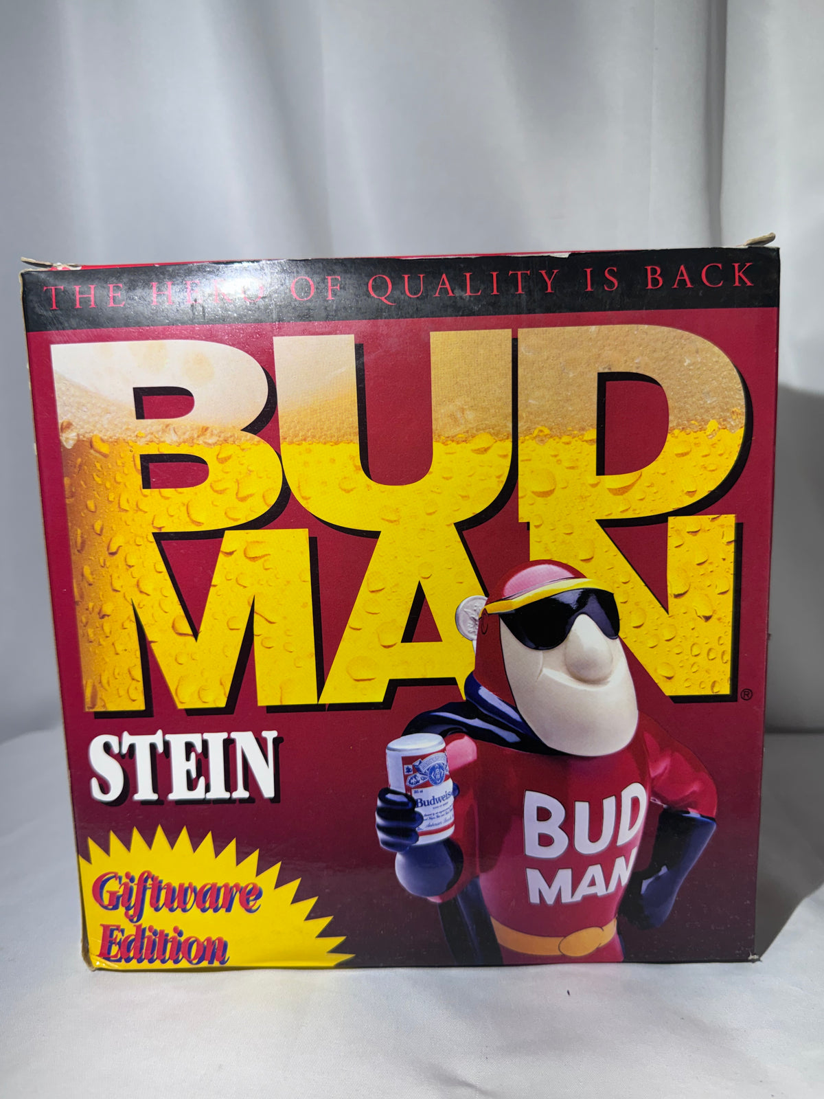 Vintage 1993 Budweiser “Bud Man” Ceramic Beer Stein CS213 – Original Packaging