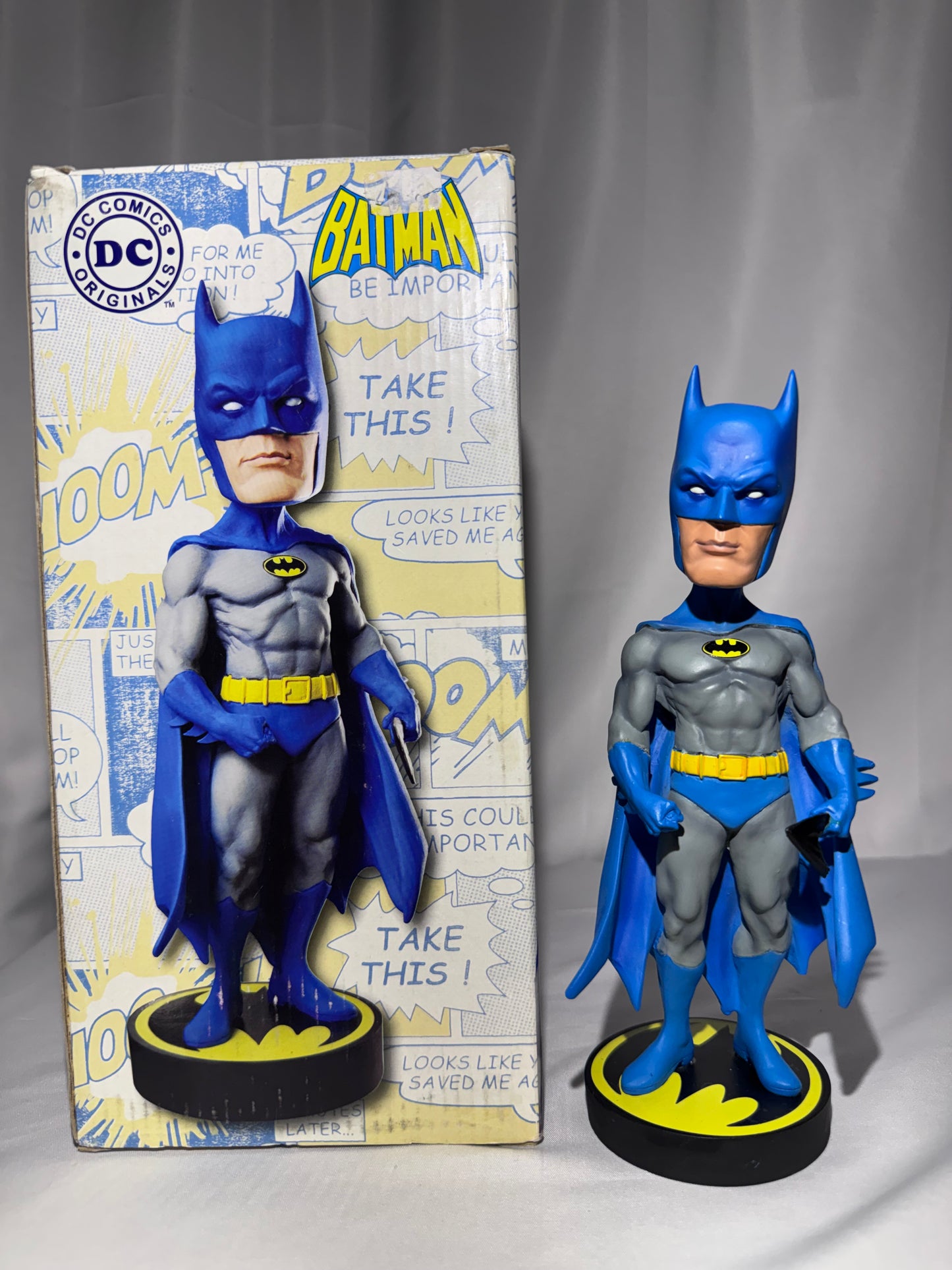 NECA DC Originals Batman Head Knocker 8” Bobblehead Blue Gray Suit Resin