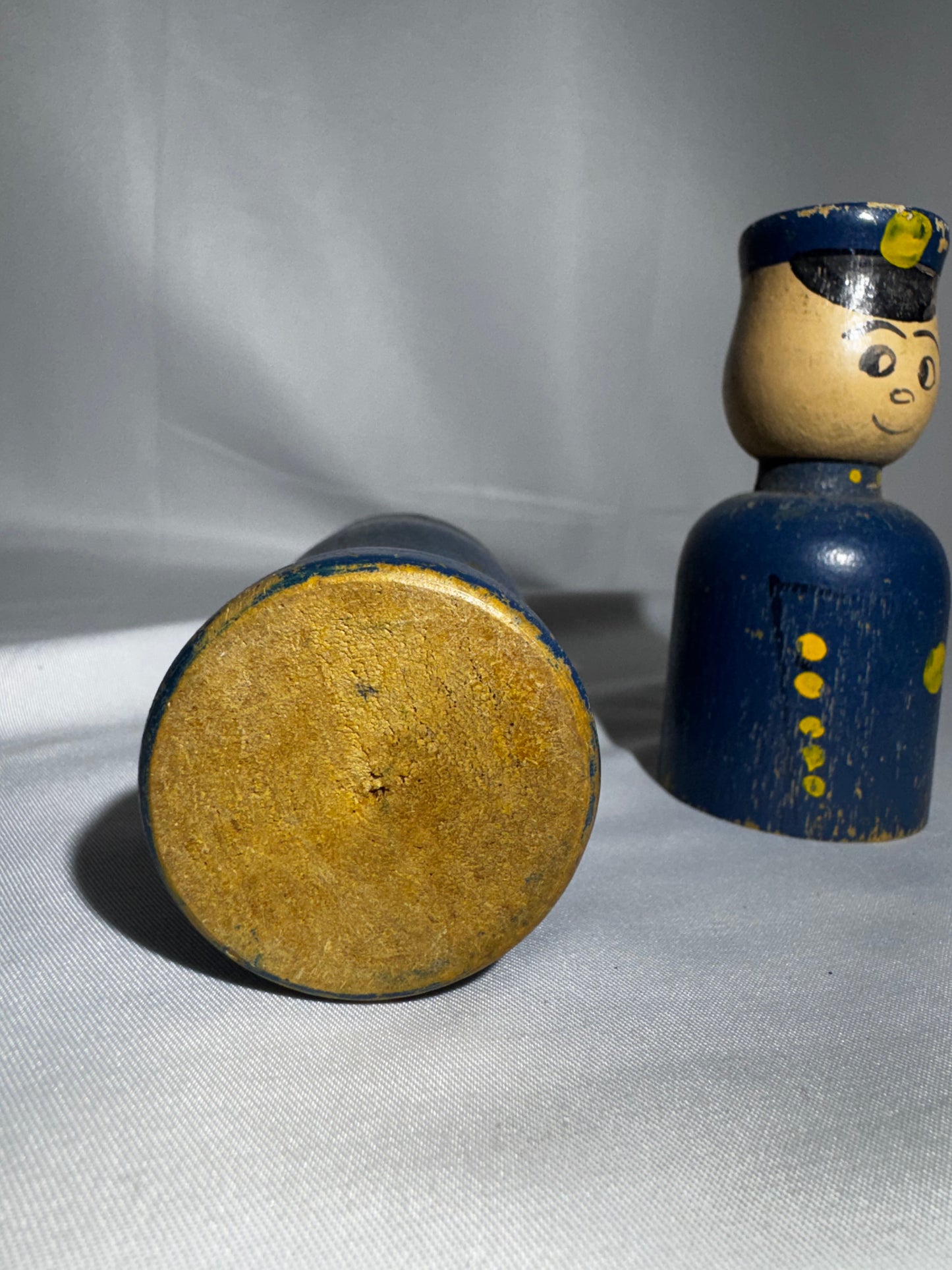 Vintage Brodhaven Wooden Policeman Crayon Holder Pencil Case Figure Toy Hand Painted 6.5”