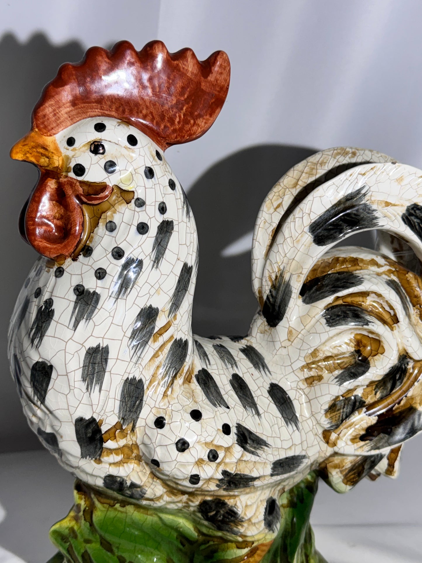 Apropos Large Ceramic Crackle Glaze Spotted Rooster Figurine – Hand-Painted Farmhouse Decor