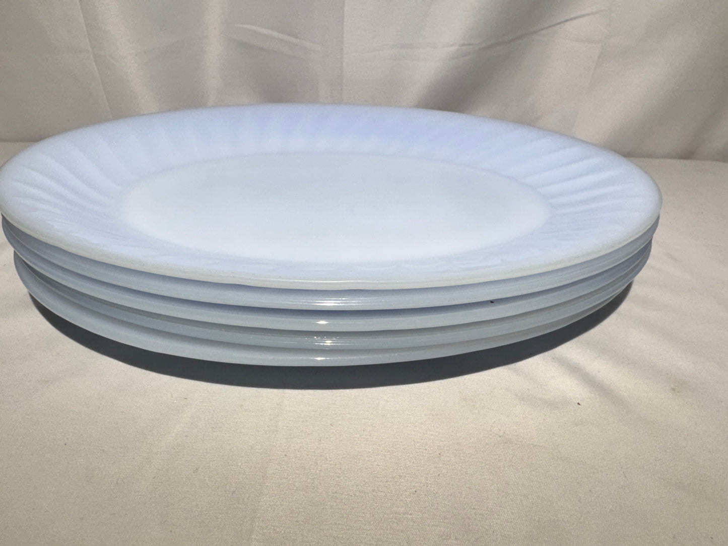 Vintage Fire-King Delphite Blue Oval Plates – Set of 5 – Scalloped Swirl Rim