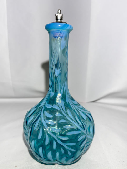 Victorian Blue Opalescent Glass Barber Bottle – Daisy & Fern Pattern w/ Stopper