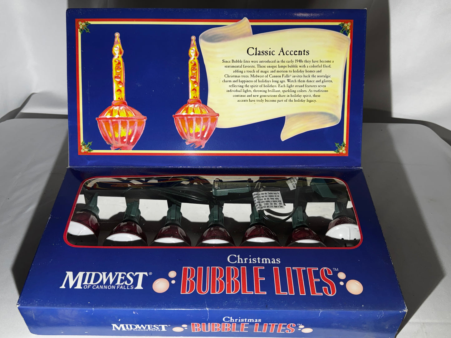 Vintage Midwest of Cannon Falls Christmas Bubble Lites Set of 7 Indoor Lights w/ Box
