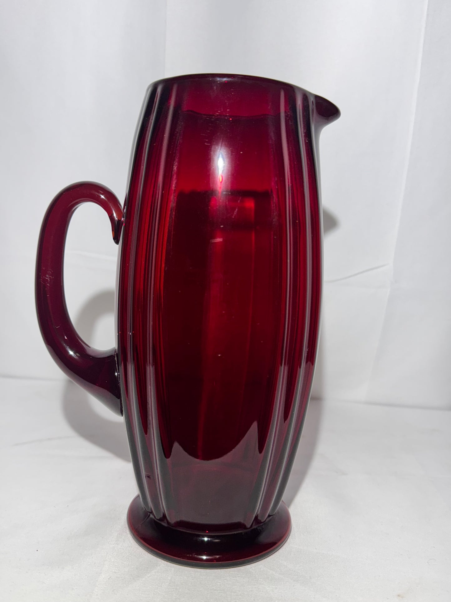 Vintage New Martinsville “Oscar” Ruby Red Glass Pitcher – 9 3/4” Tall
