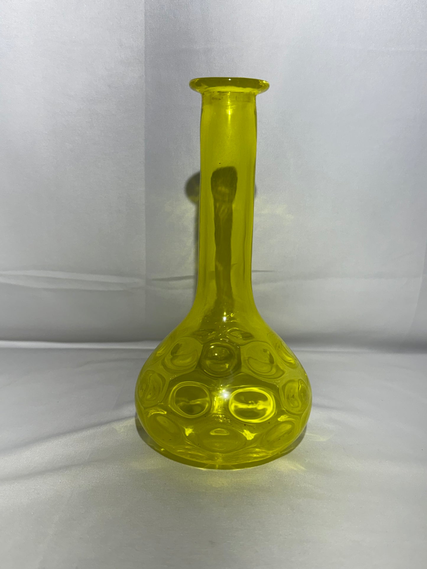 Vintage Yellow Glass Barber Bottle Thumbprint Pattern 7.5”